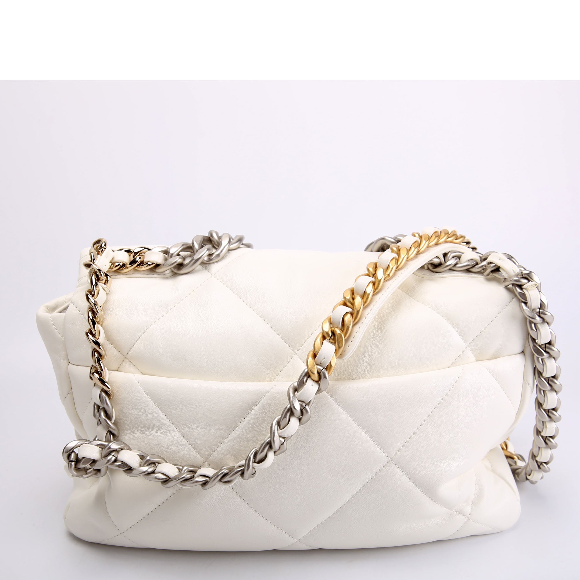 Quilted Goatskin 19 Medium Flap RFID White