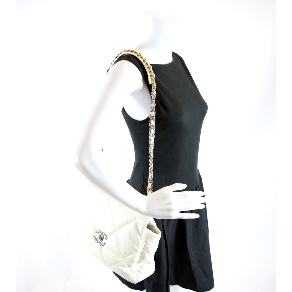 Quilted Goatskin 19 Medium Flap RFID White