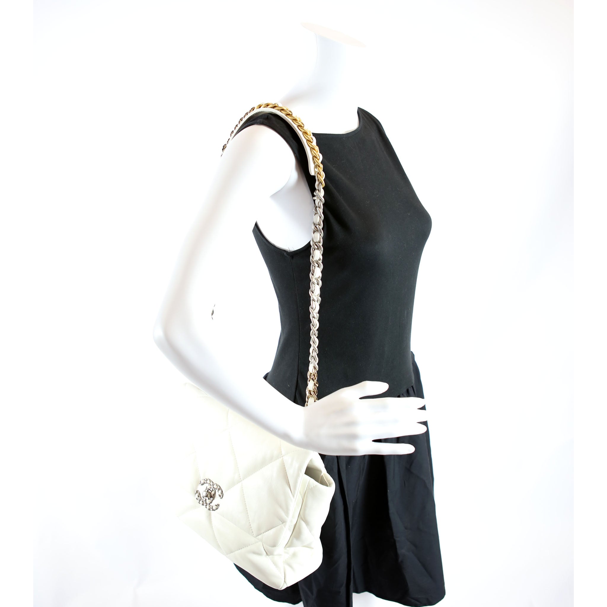 Quilted Goatskin 19 Medium Flap RFID White