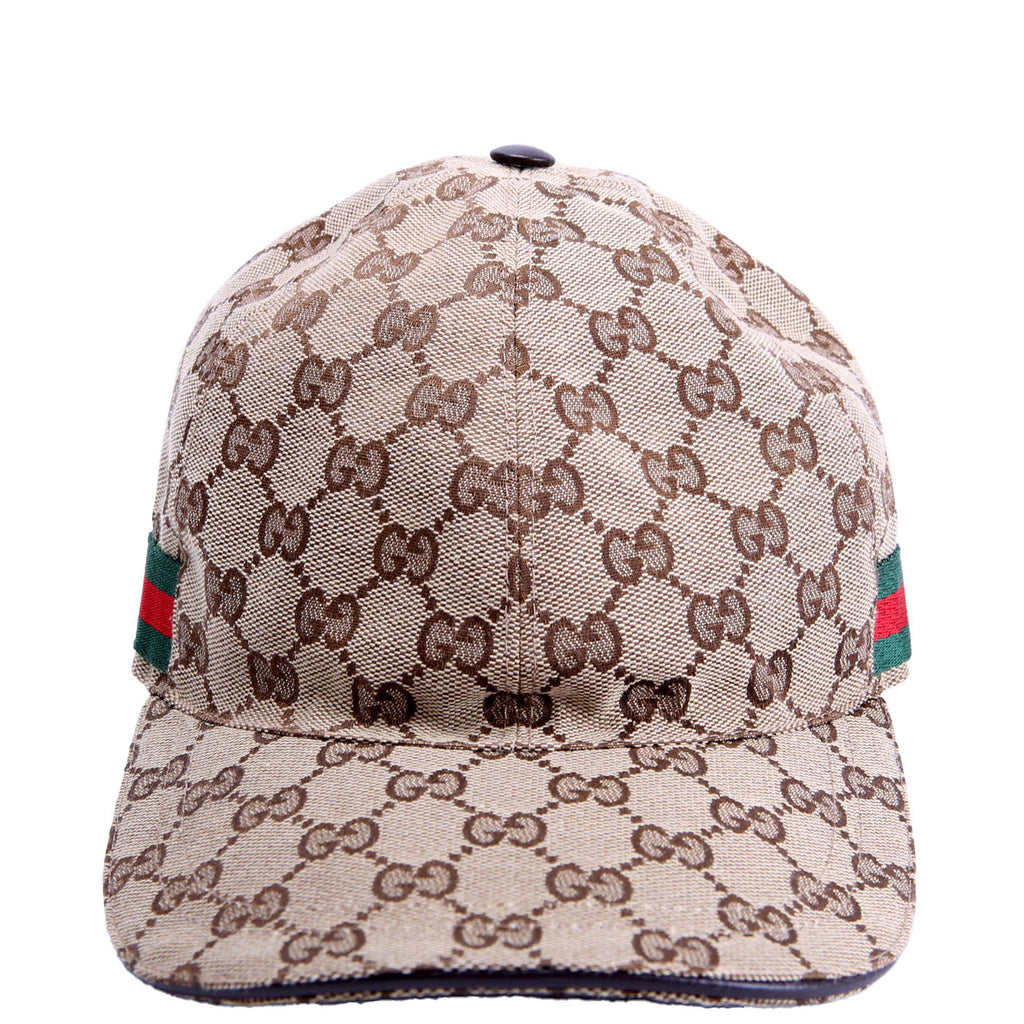 200035 GG Canvas Web Cap Hat Size Large Tan