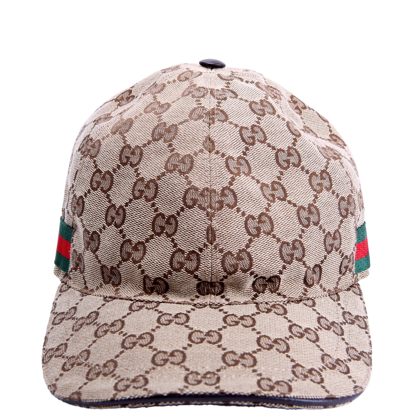 200035 GG Canvas Web Cap Hat Size Large Tan