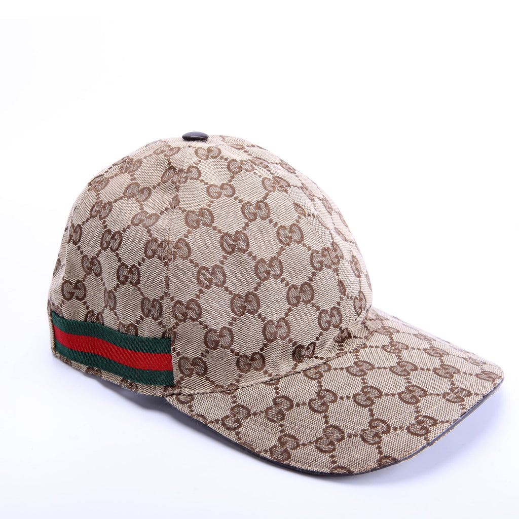 200035 GG Canvas Web Cap Hat Size Large Tan