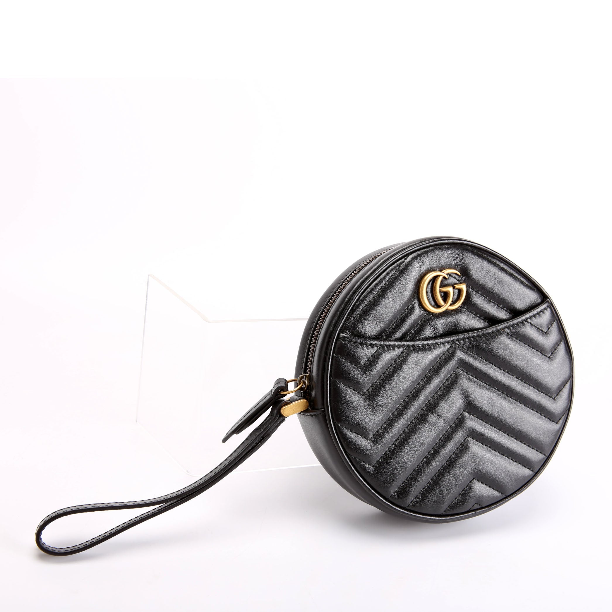 Gucci 575164 GG Marmont Round Wrist Wallet Black