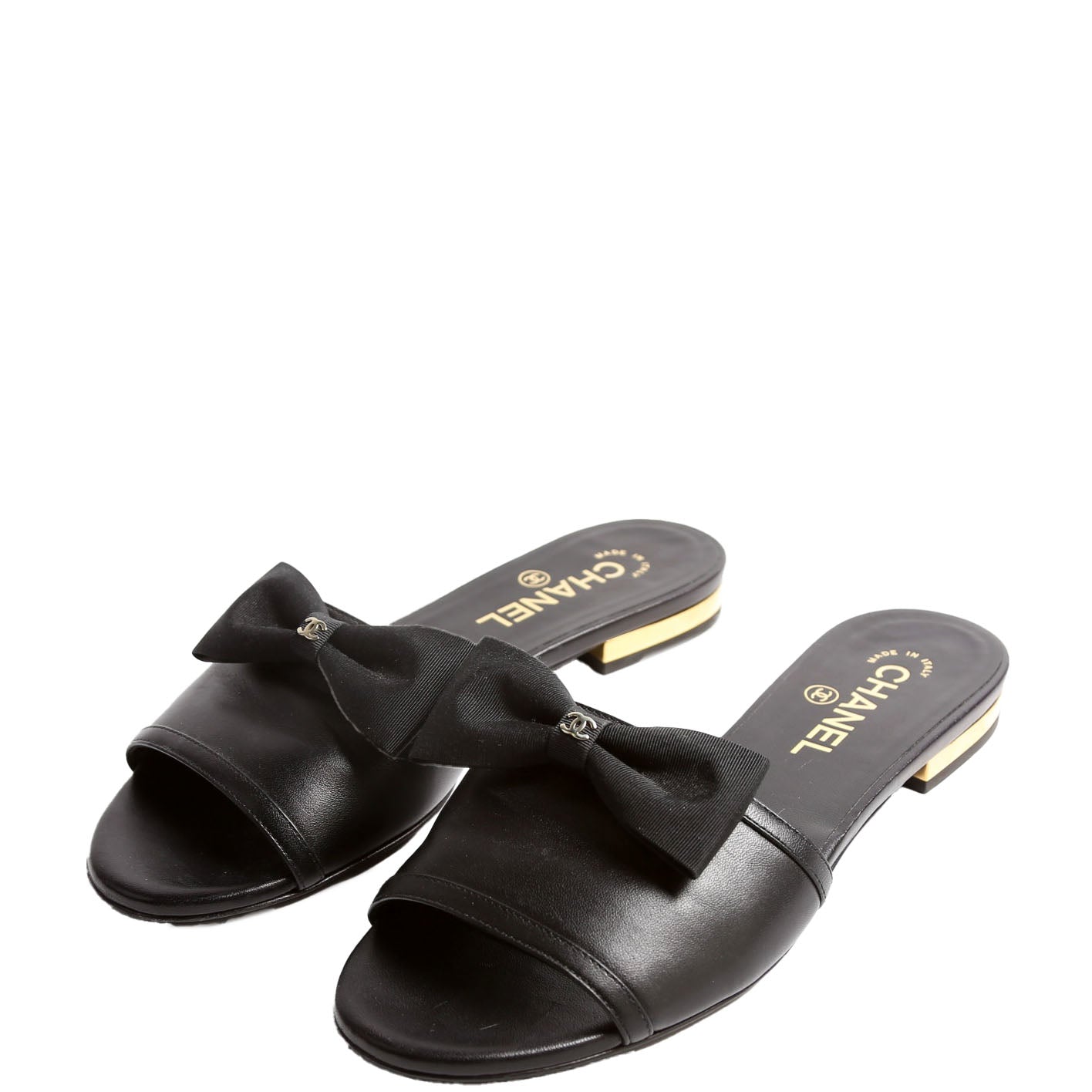 CC Bow Slide Sandals Calfskin Size 37.5 Black