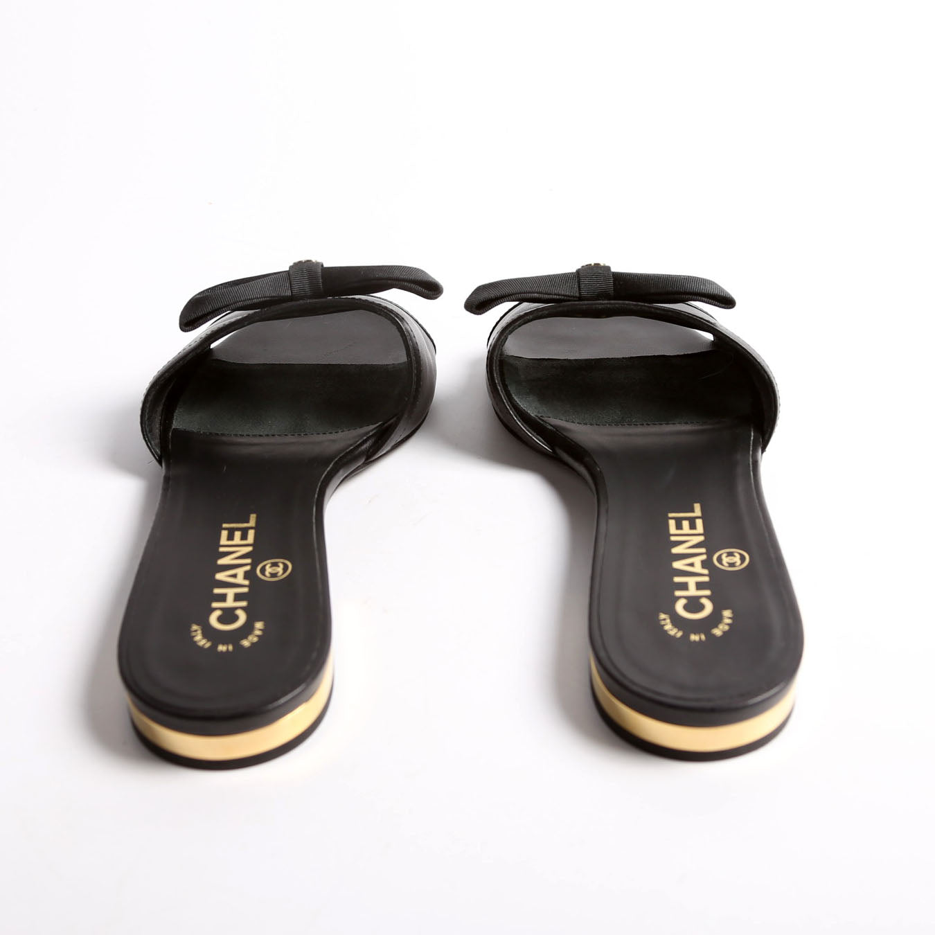 CC Bow Slide Sandals Calfskin Size 37.5 Black