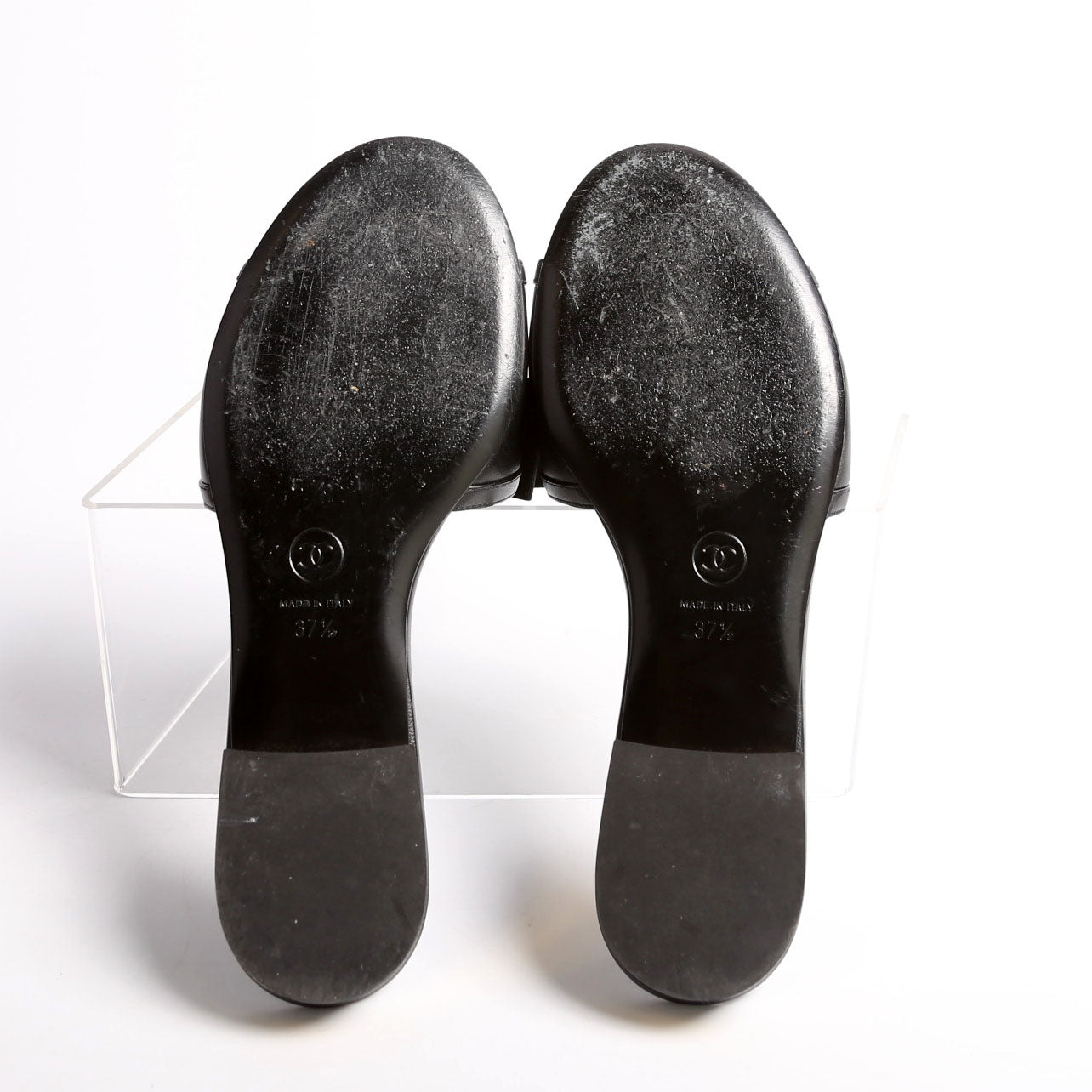CC Bow Slide Sandals Calfskin Size 37.5 Black