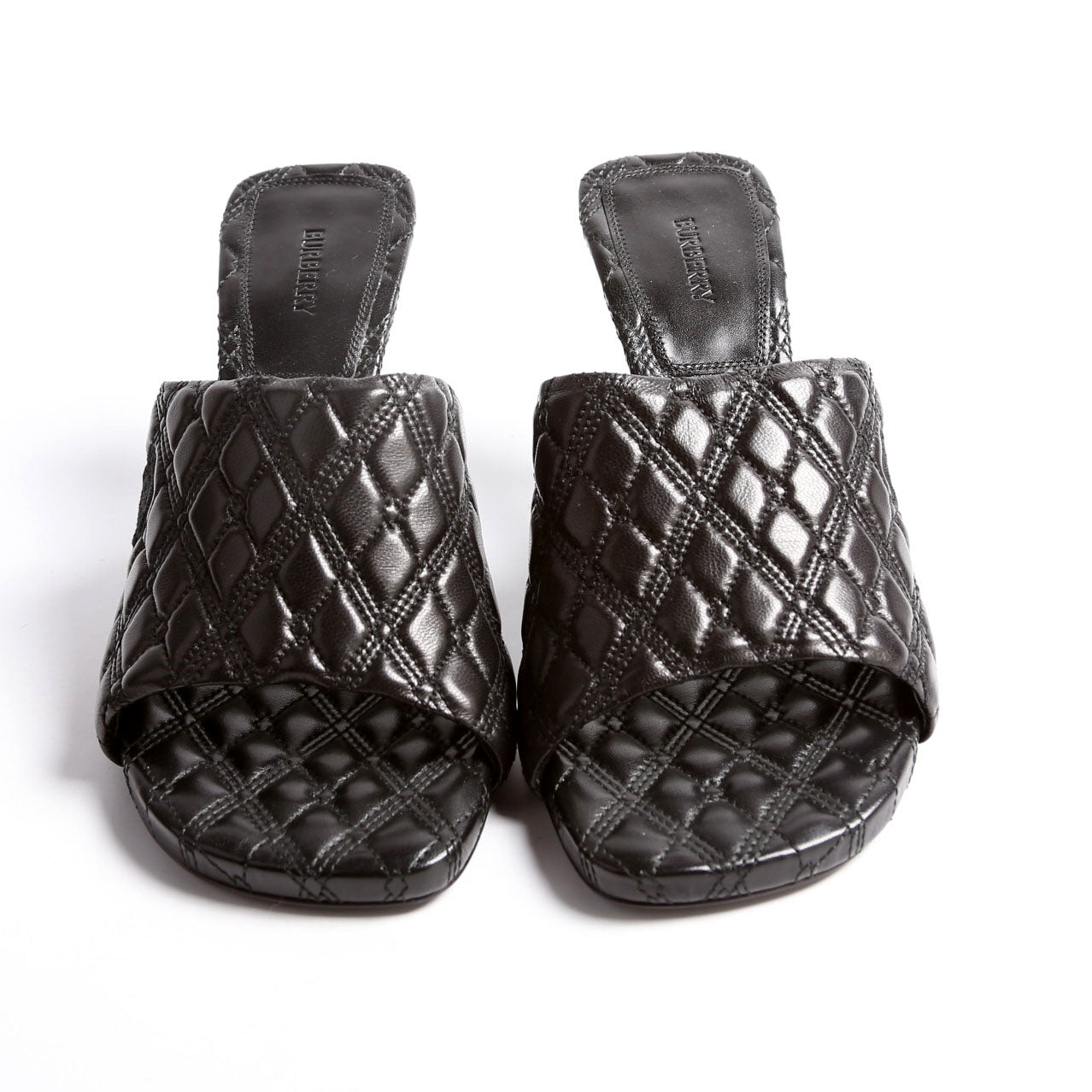 Quilted Rose Embroidered Mules Size 38 Black