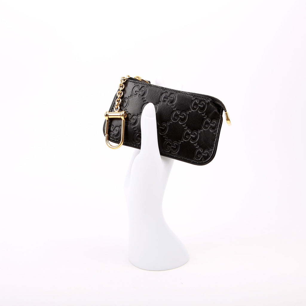 447964 GG Leather Key Pouch Black