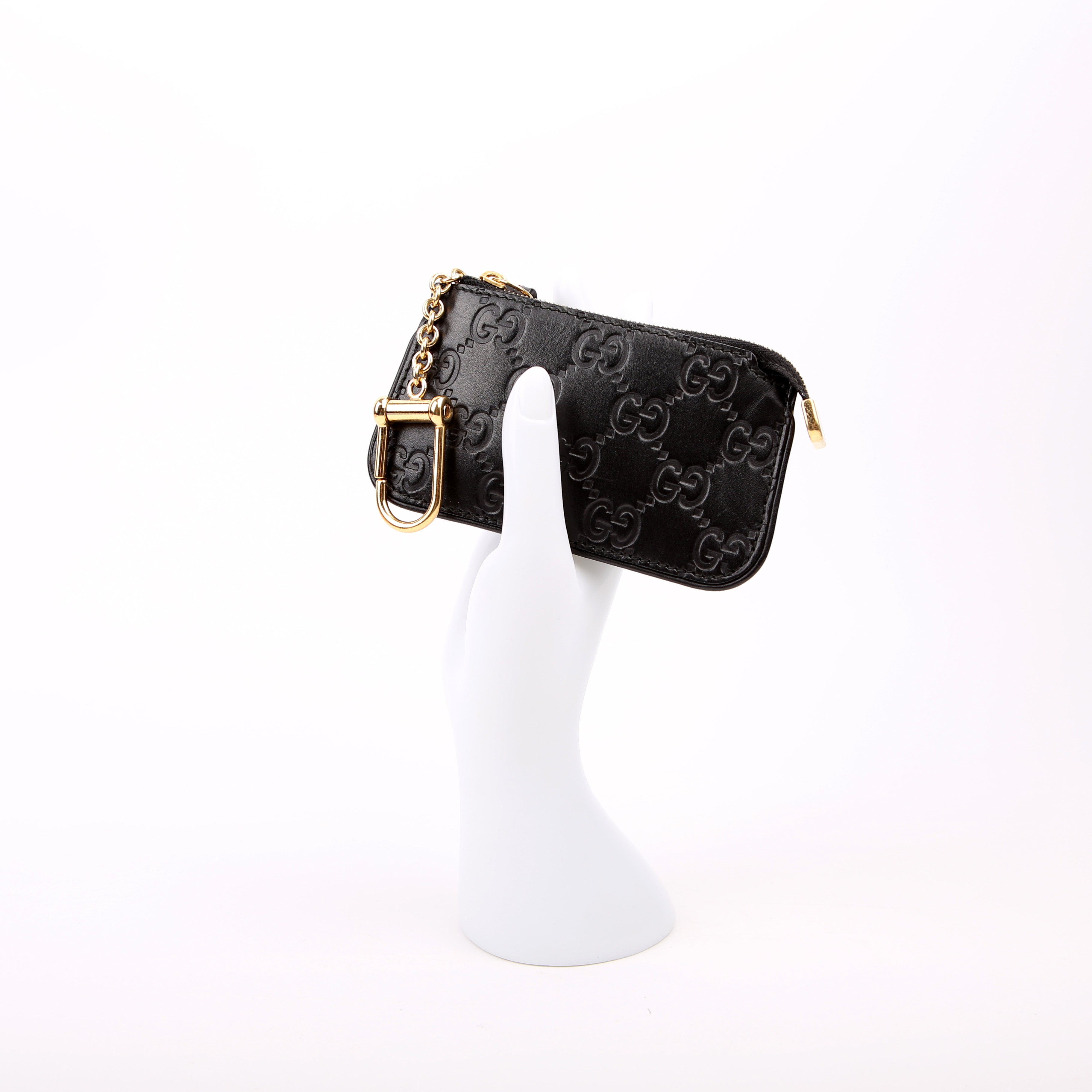447964 GG Leather Key Pouch Black