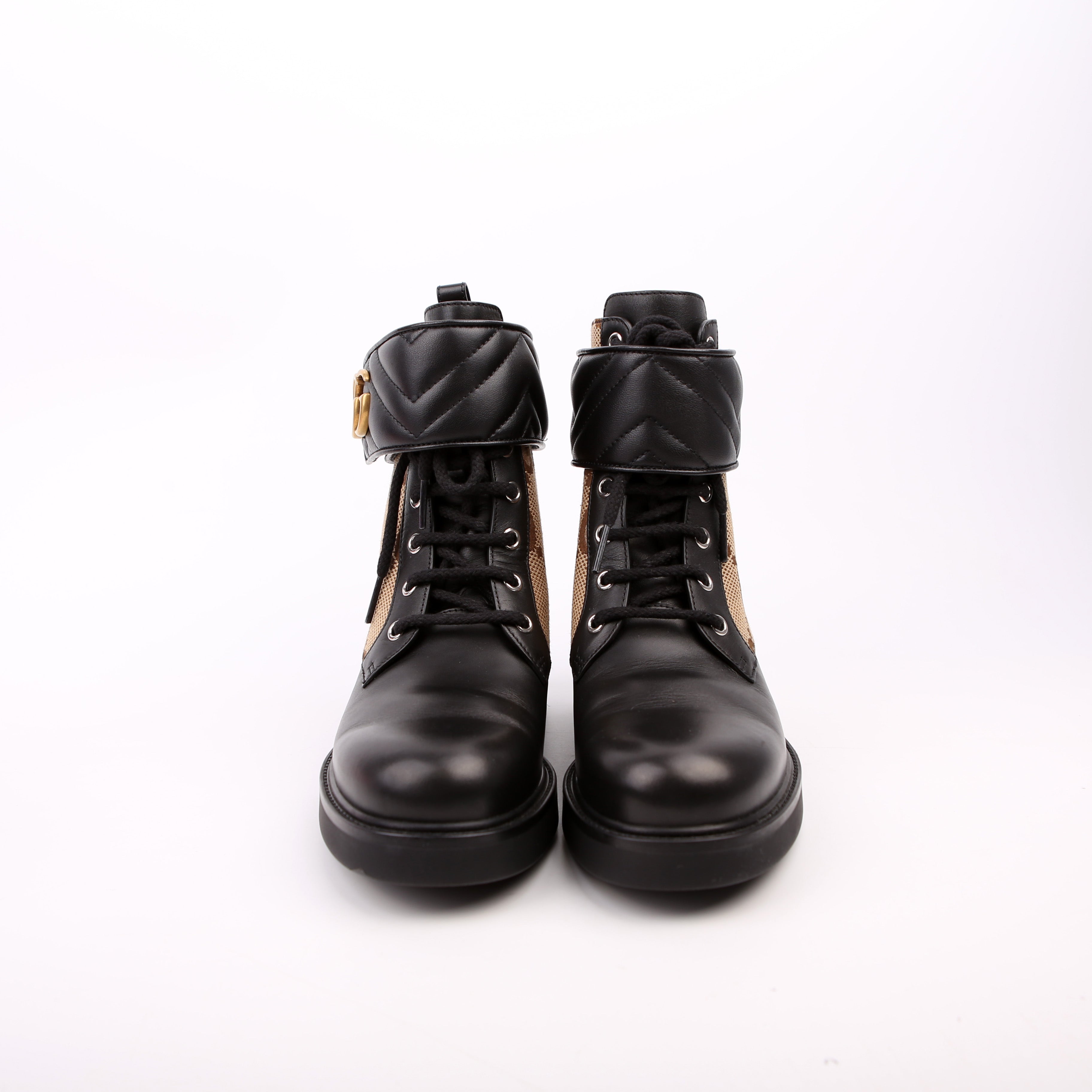 Jumbo GG Marmont Lace Up Boots Size 38.5 Black