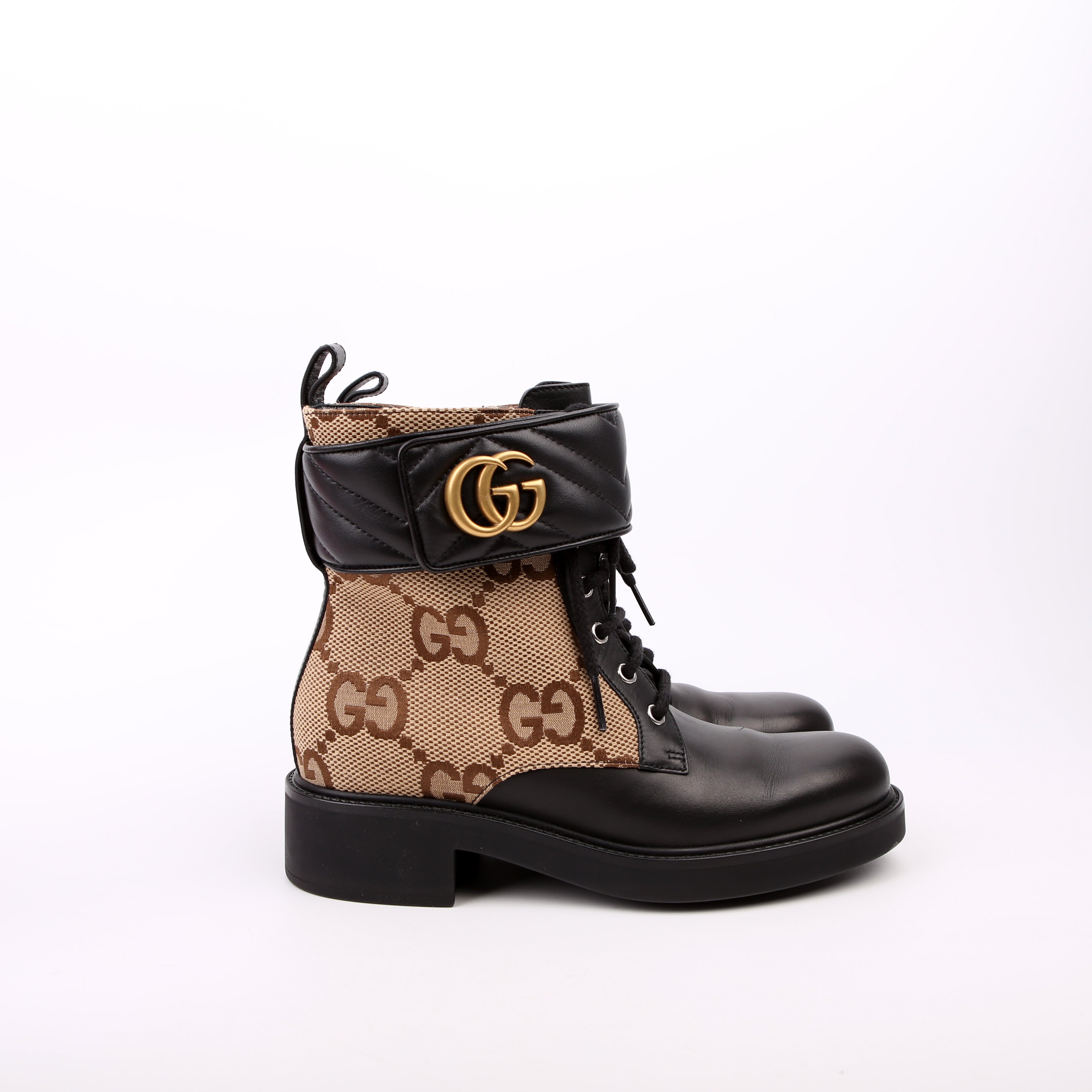 Jumbo GG Marmont Lace Up Boots Size 38.5 Black