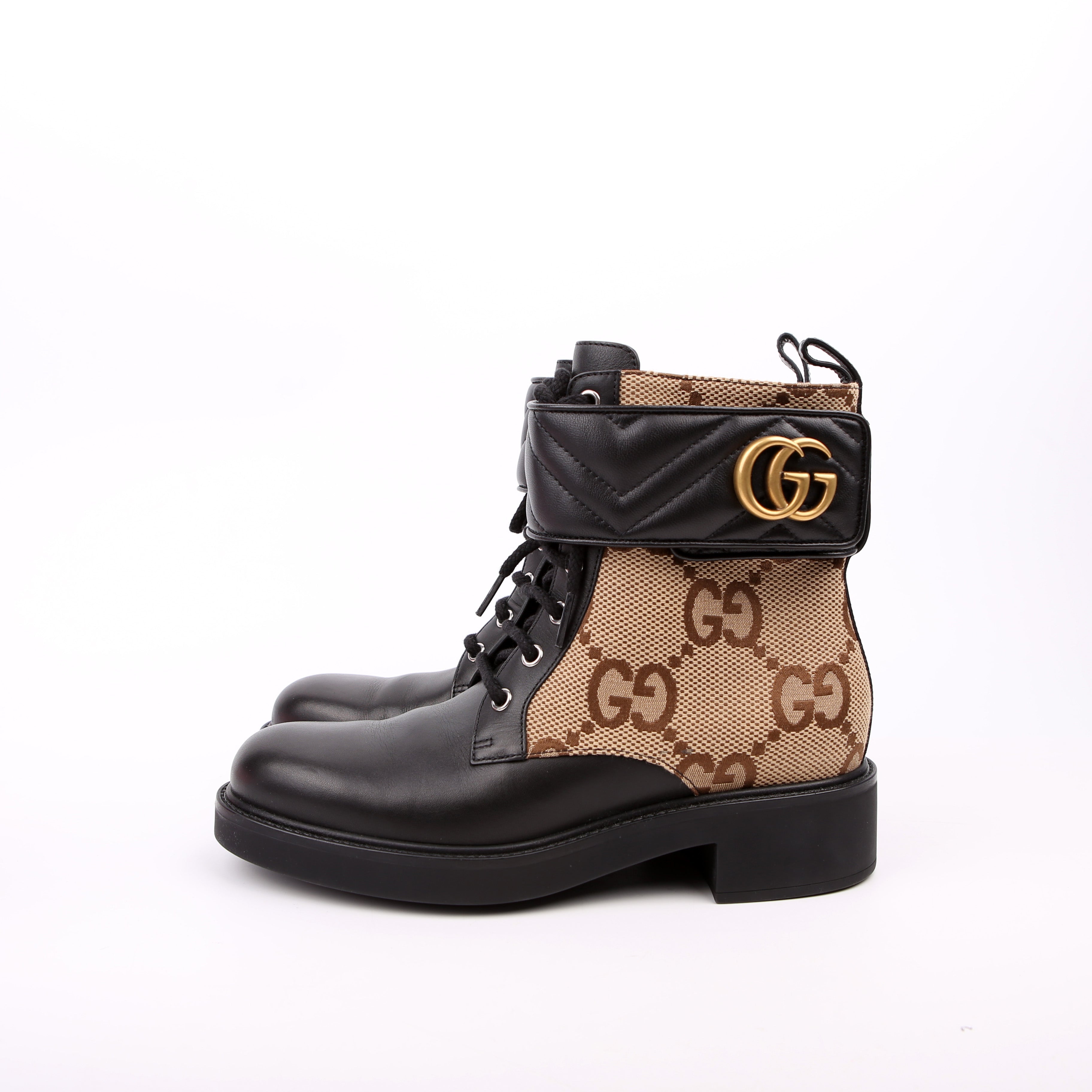 Jumbo GG Marmont Lace Up Boots Size 38.5 Black