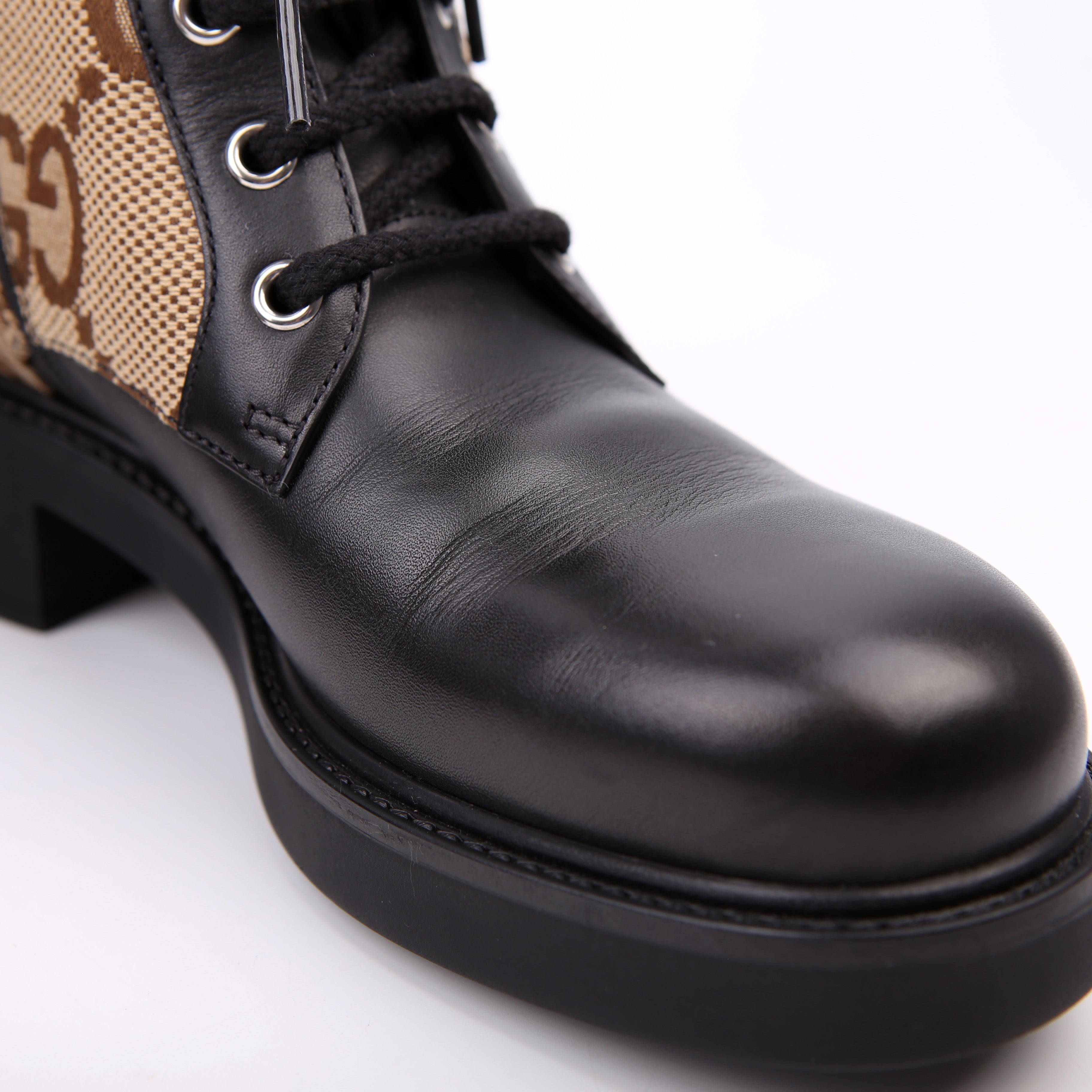 Jumbo GG Marmont Lace Up Boots Size 38.5 Black
