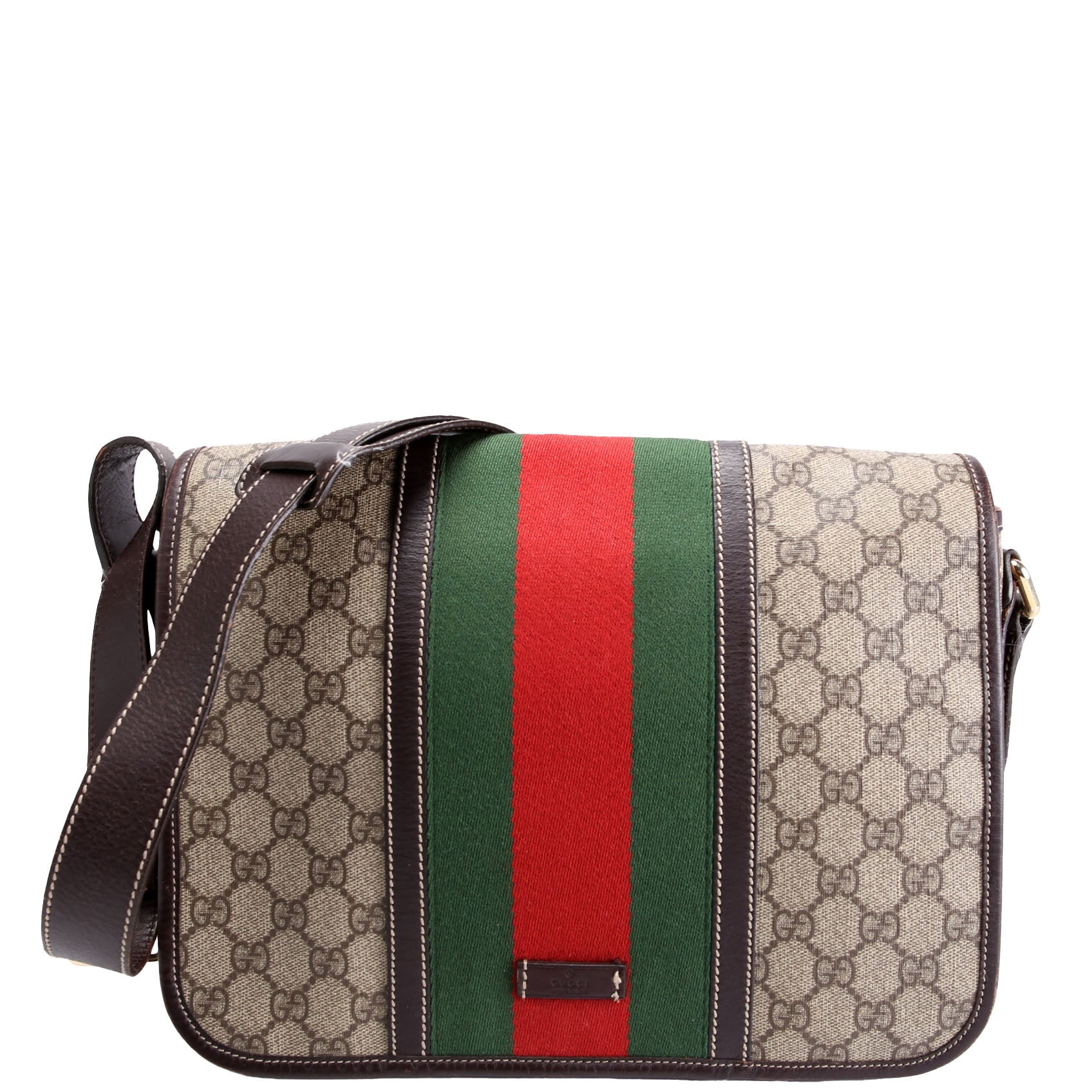 211130 GG Web Flap Messenger Medium Brown/Beige