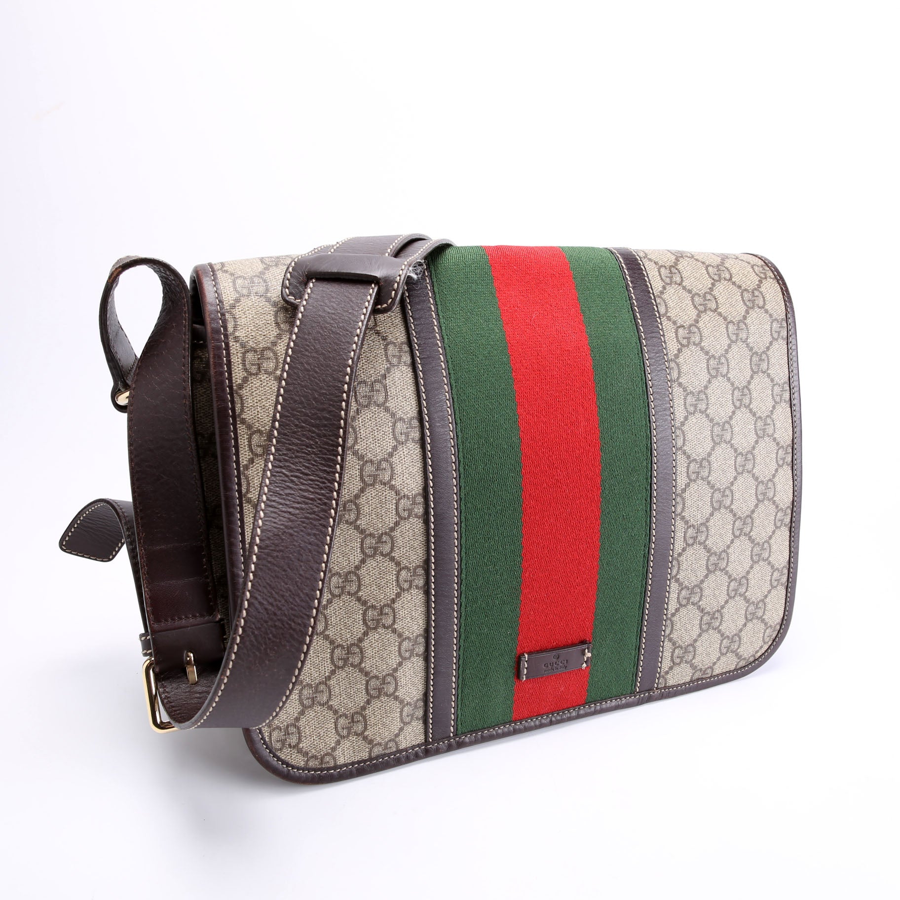 211130 GG Web Flap Messenger Medium Brown/Beige