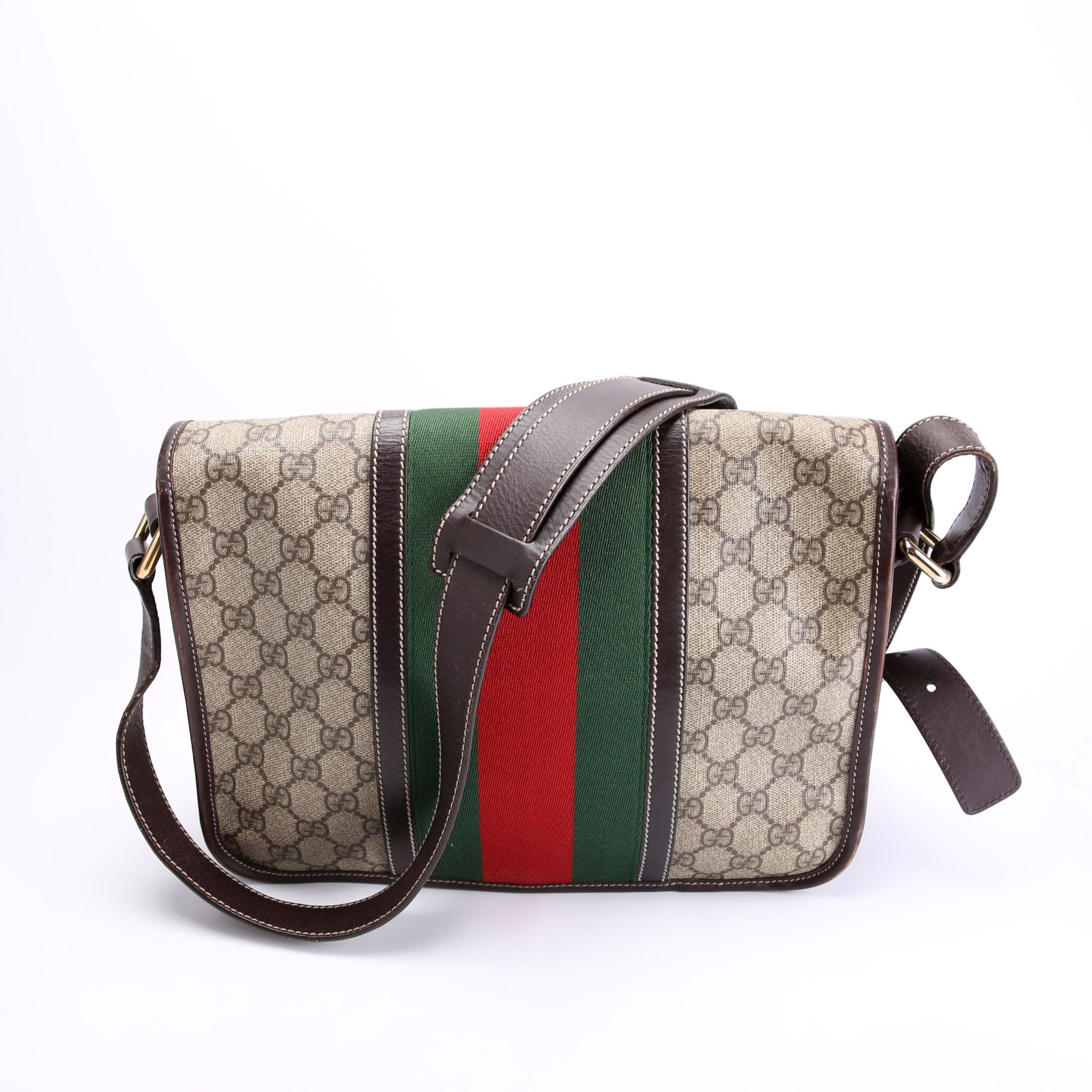 211130 GG Web Flap Messenger Medium Brown/Beige