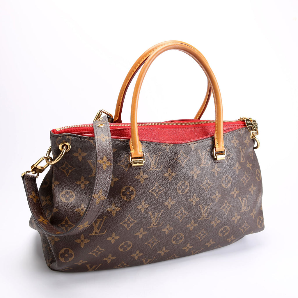 Pallas Tote Monogram Canvas Side Brown/Red