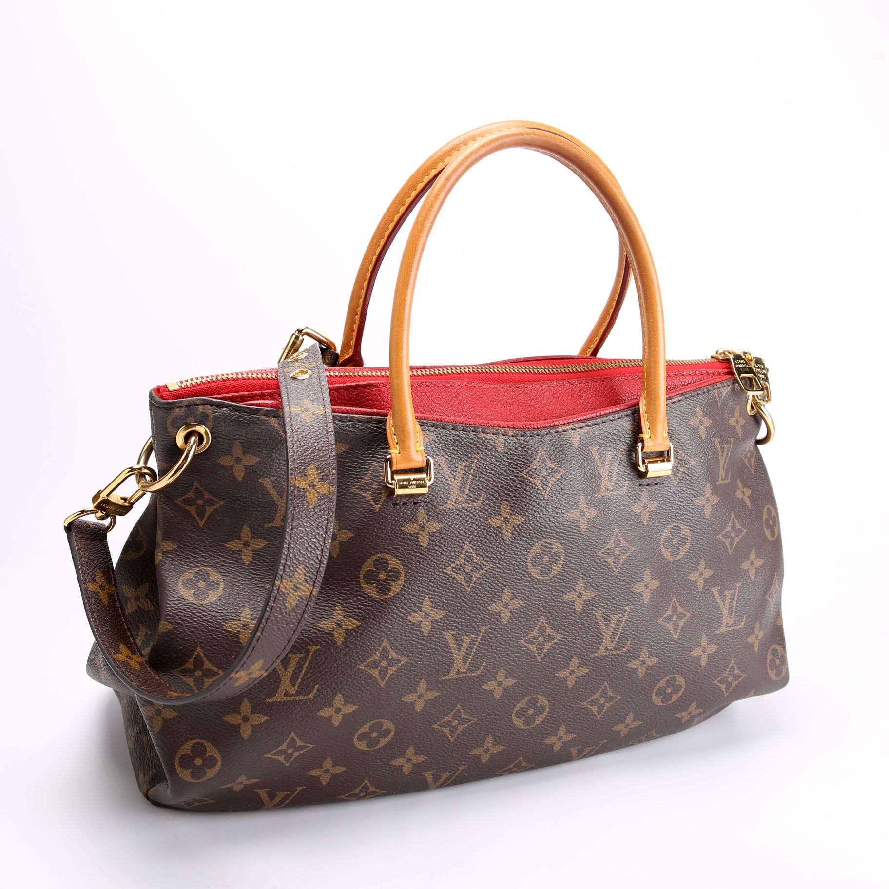 Pallas Tote Monogram Canvas Side Brown/Red