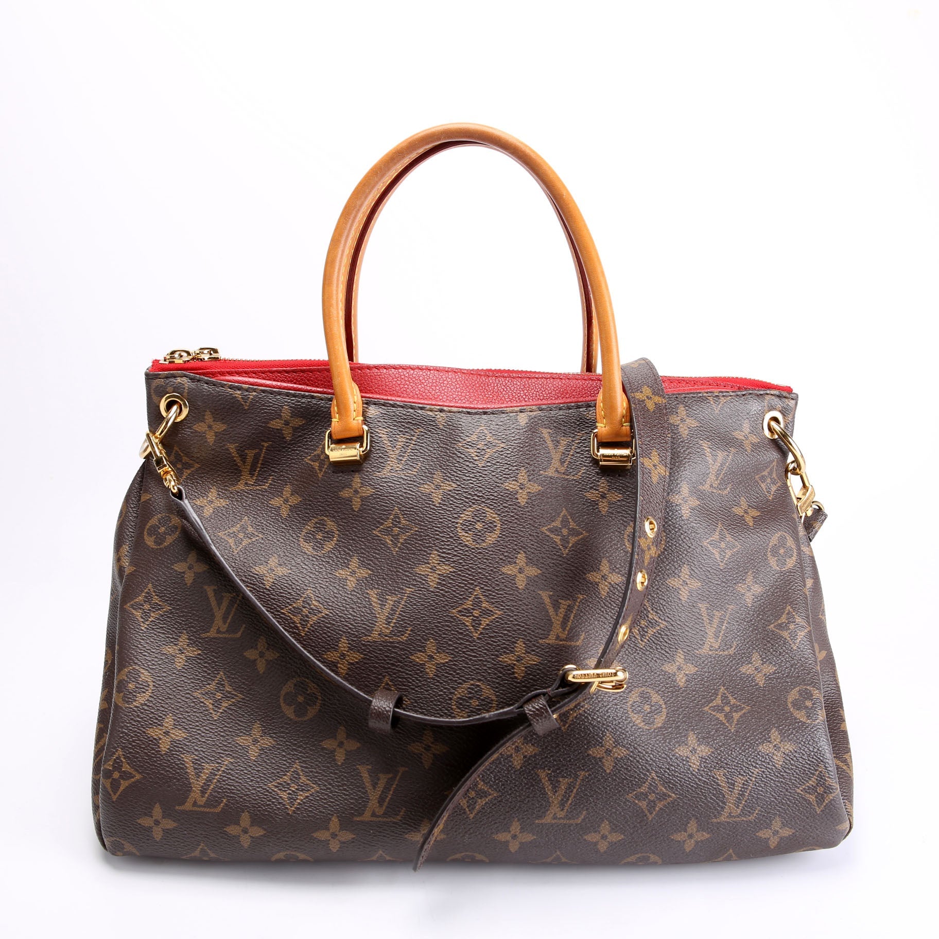 Pallas Tote Monogram Canvas Side Brown/Red