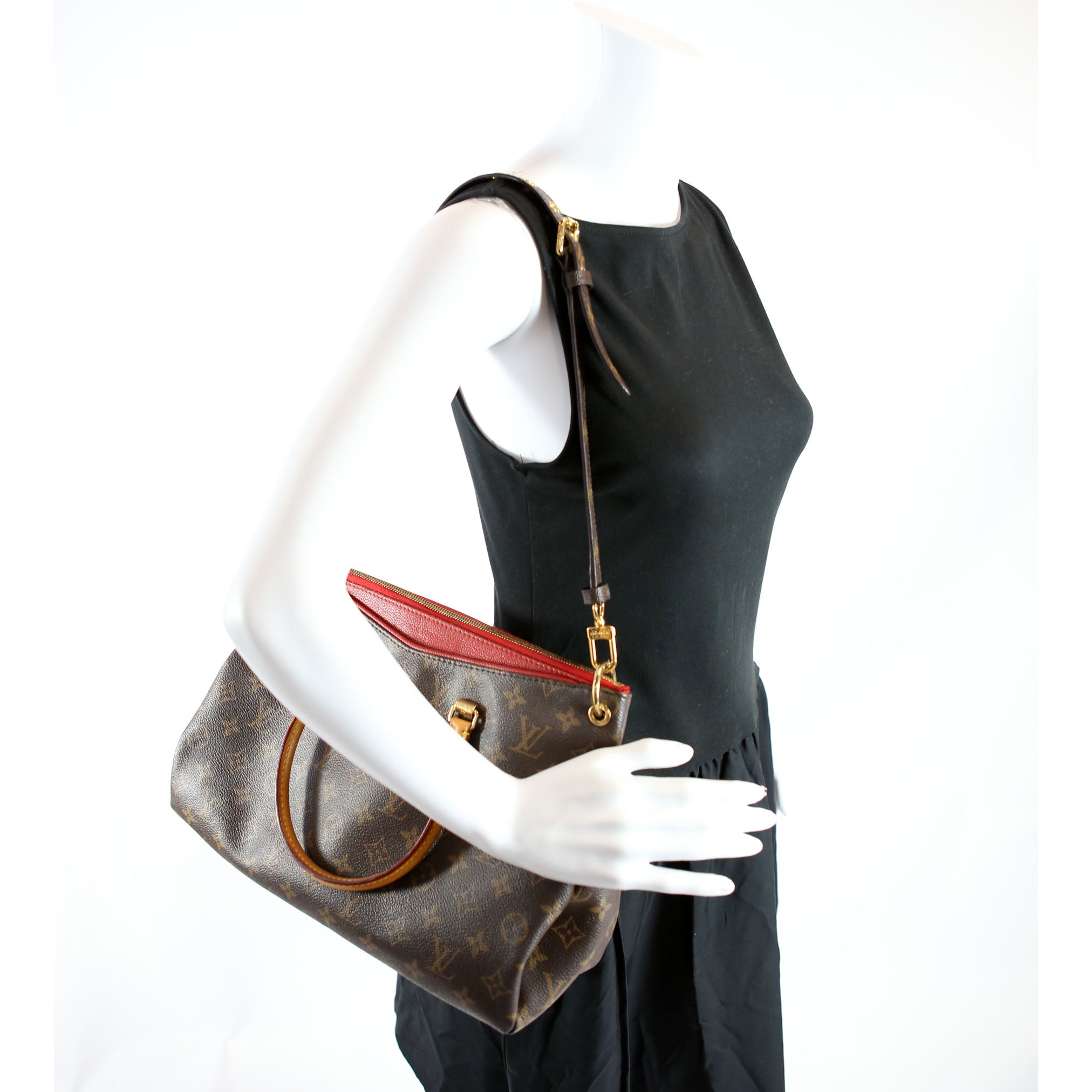 Pallas Tote Monogram Canvas Side Brown/Red