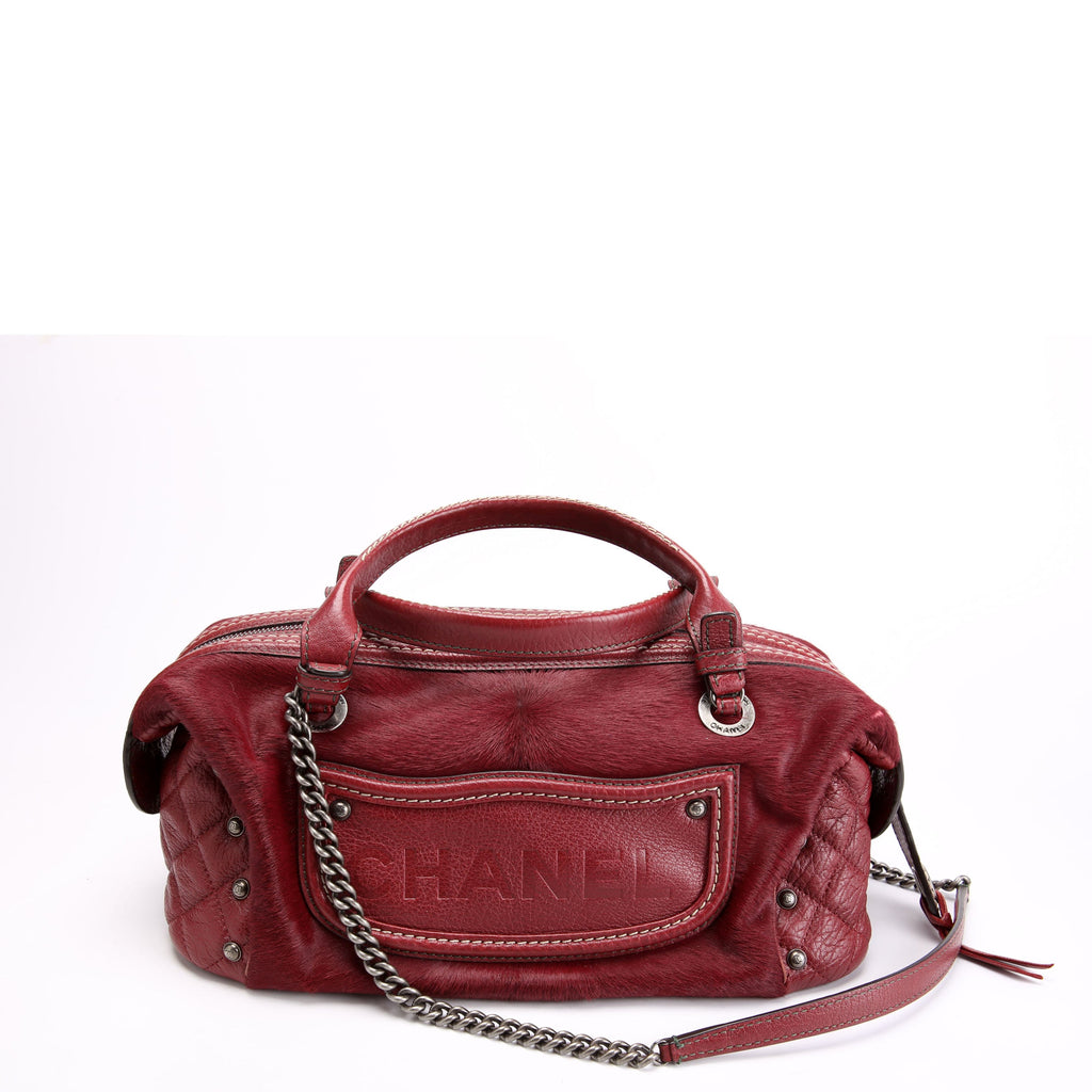 Paris Dallas Pony Hair/Leather Fringe Bowling Bag Burgundy