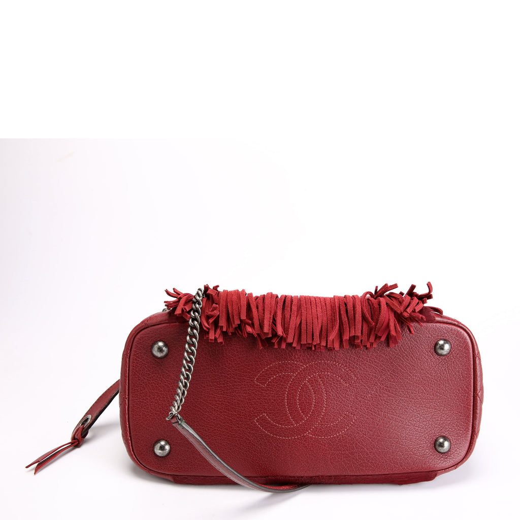 Paris Dallas Pony Hair/Leather Fringe Bowling Bag Burgundy