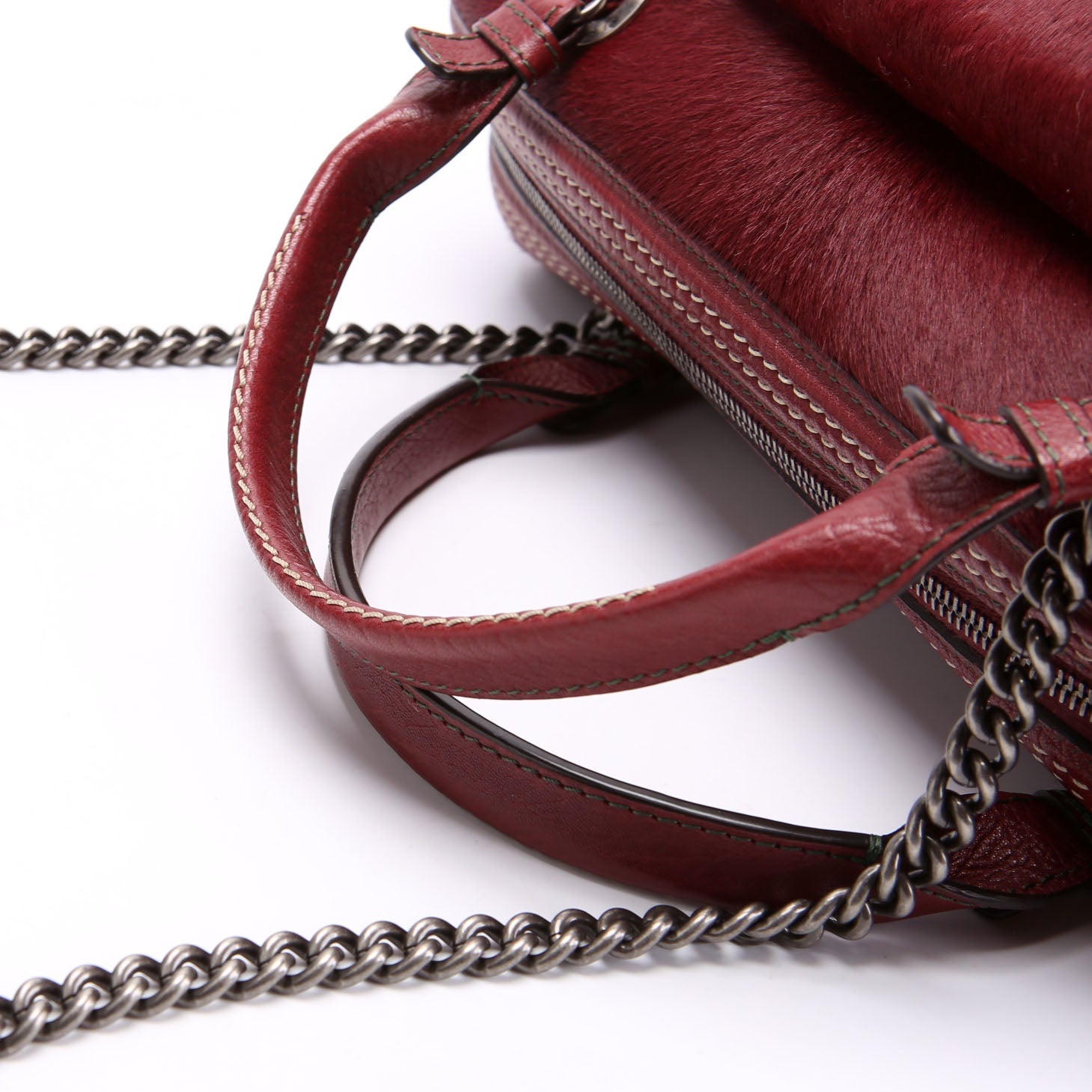 Paris Dallas Pony Hair/Leather Fringe Bowling Bag Burgundy