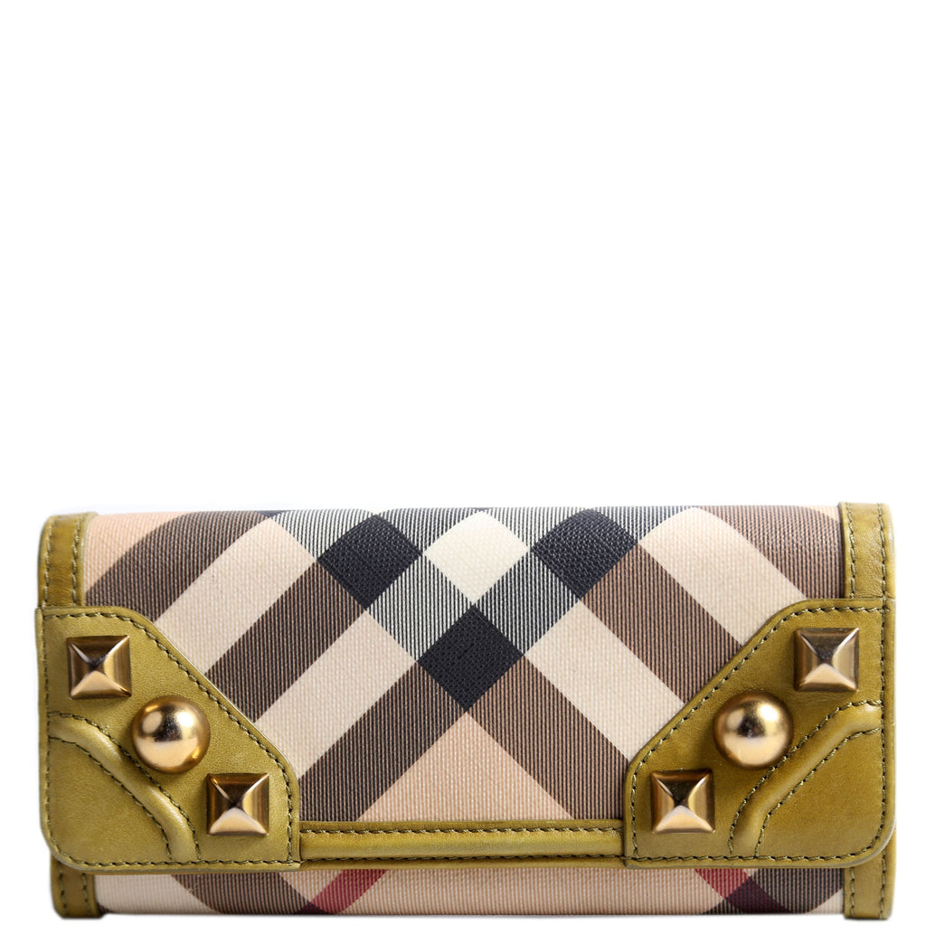 Nova Check Mega Stud Continental Wallet Green/Tan