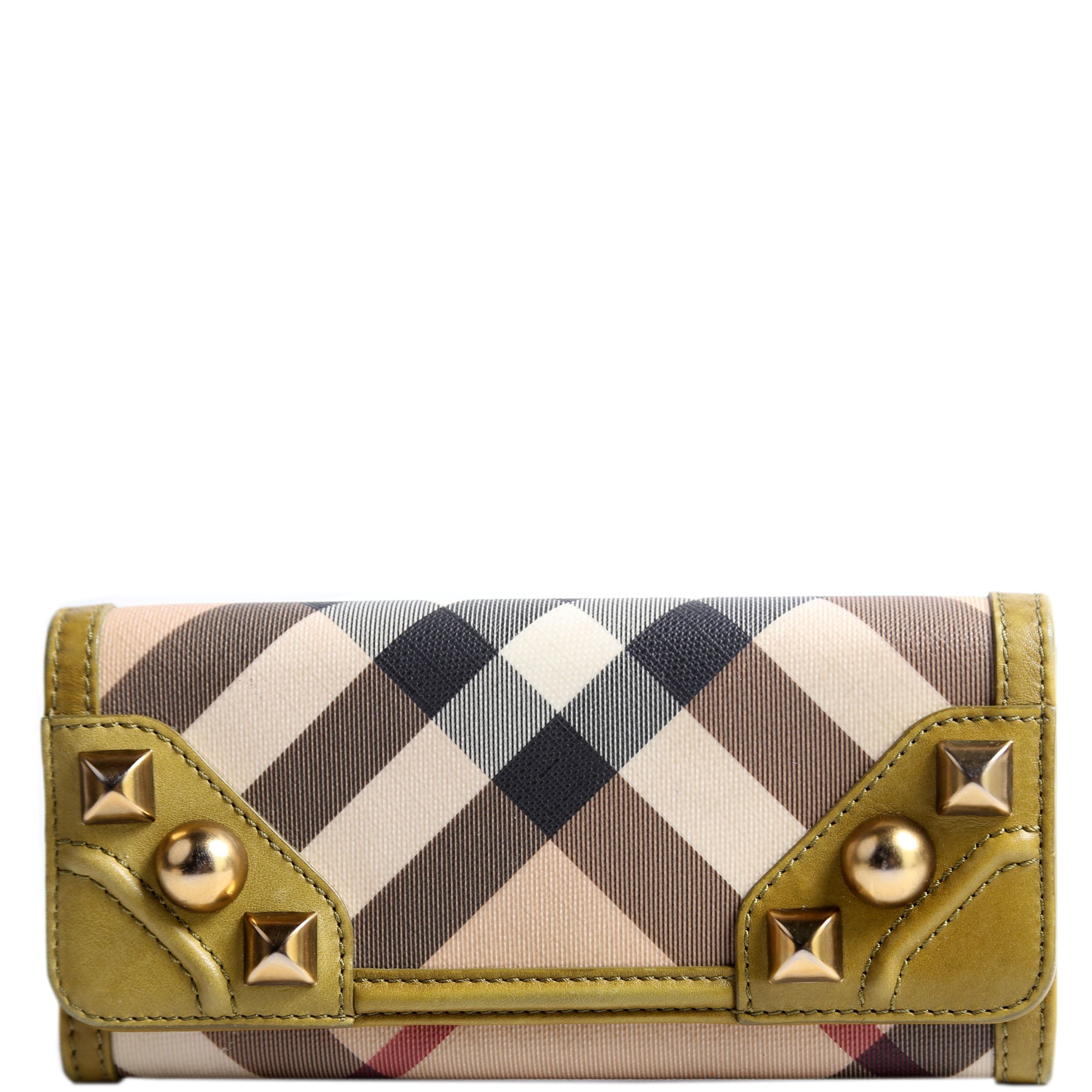 Nova Check Mega Stud Continental Wallet Green/Tan