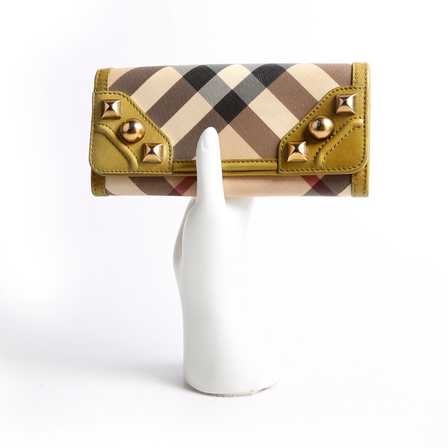 Nova Check Mega Stud Continental Wallet Green/Tan