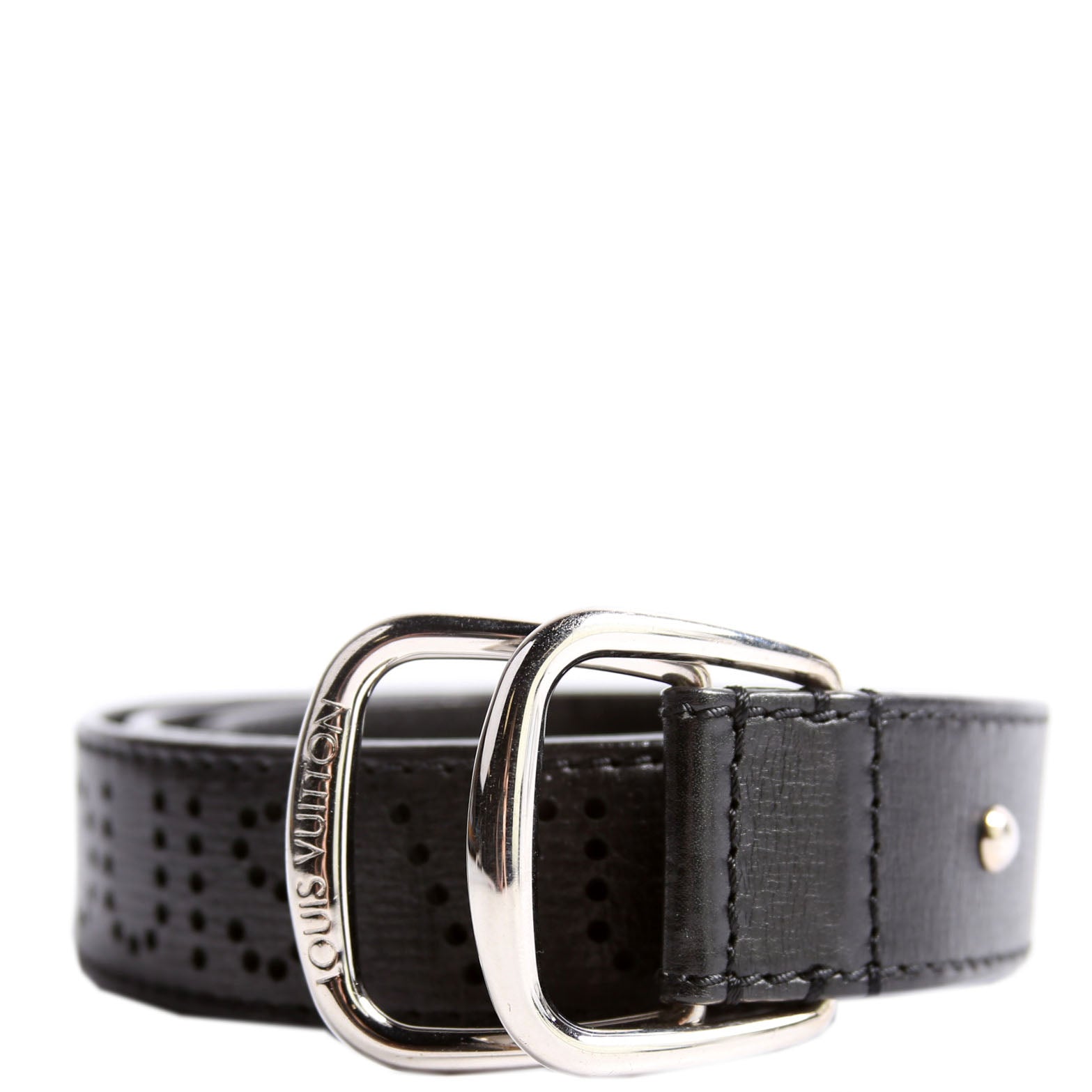 Perforated Logo Double Buckle Belt Size 85/34 Black