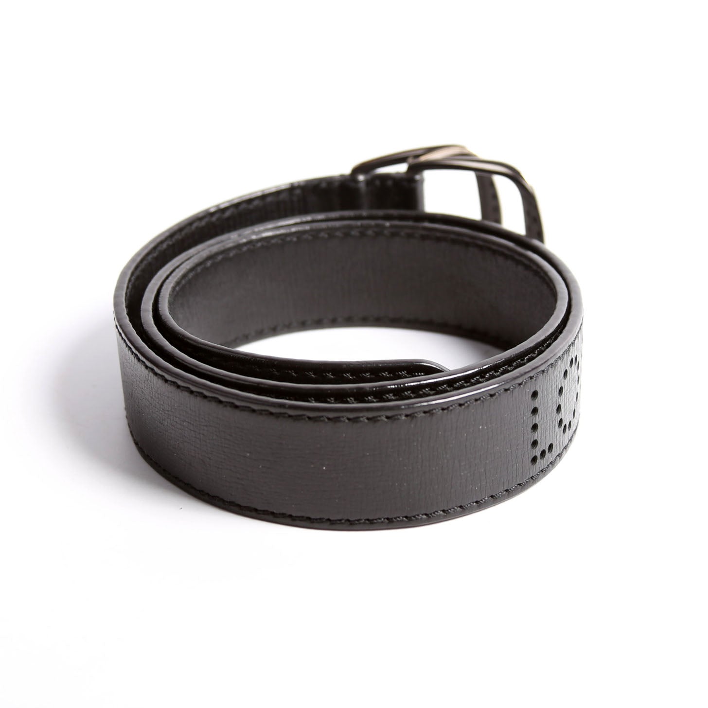 Perforated Logo Double Buckle Belt Size 85/34 Black