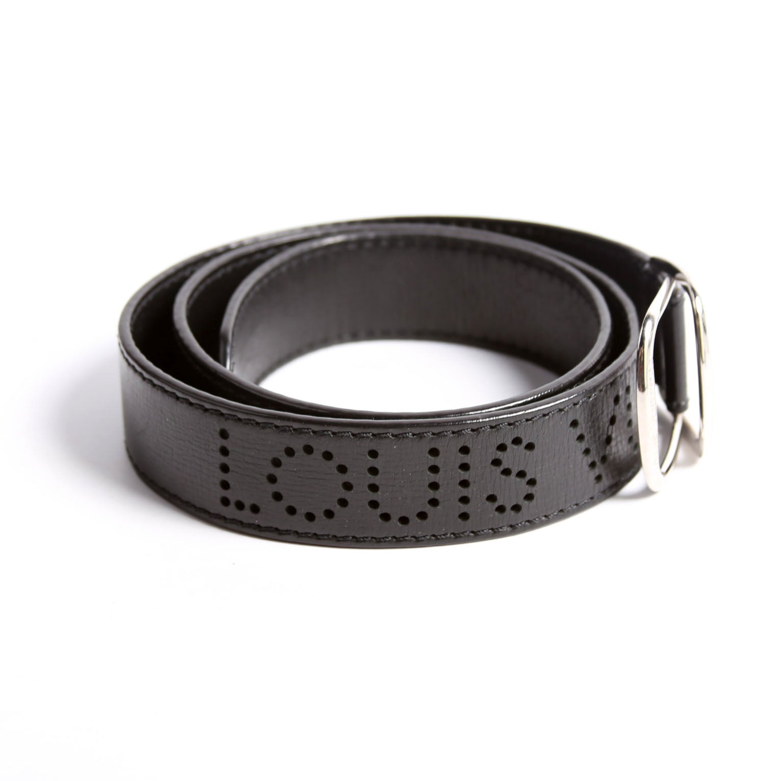 Perforated Logo Double Buckle Belt Size 85/34 Black