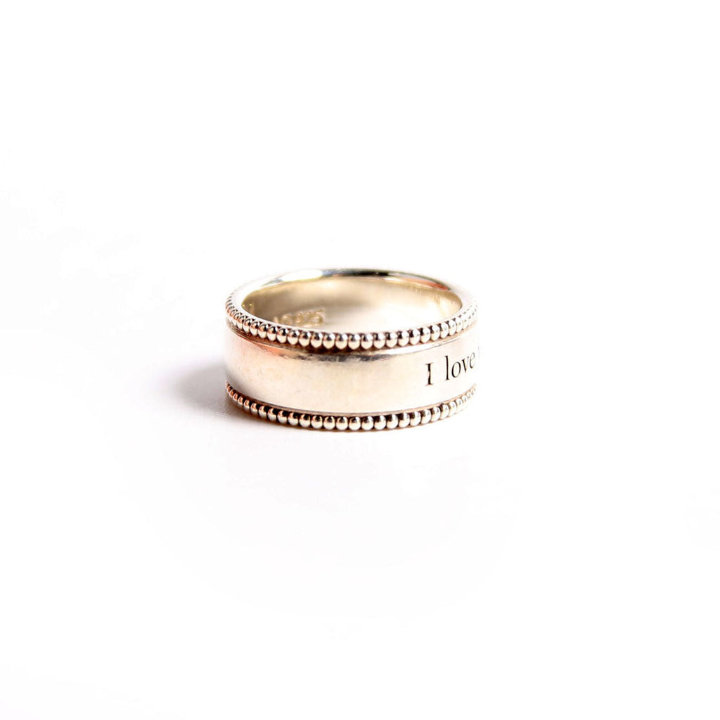 I Love You Wide Milgrain Ring 925 Size 7