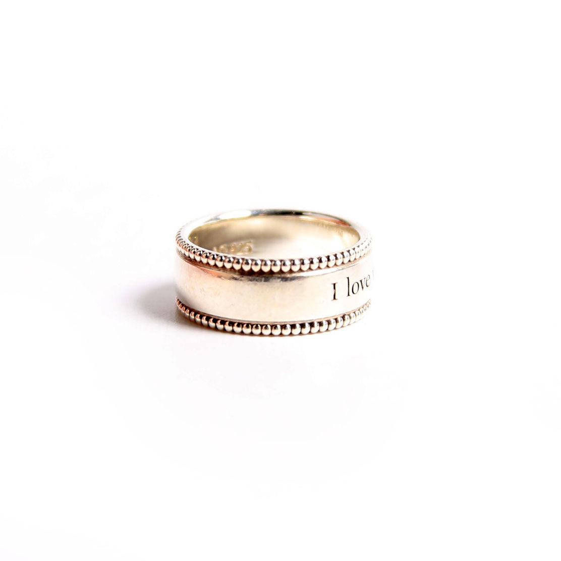 I Love You Wide Milgrain Ring 925 Size 7