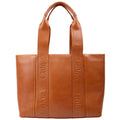 Woody Medium Shiny Grained Leather Tote Brown
