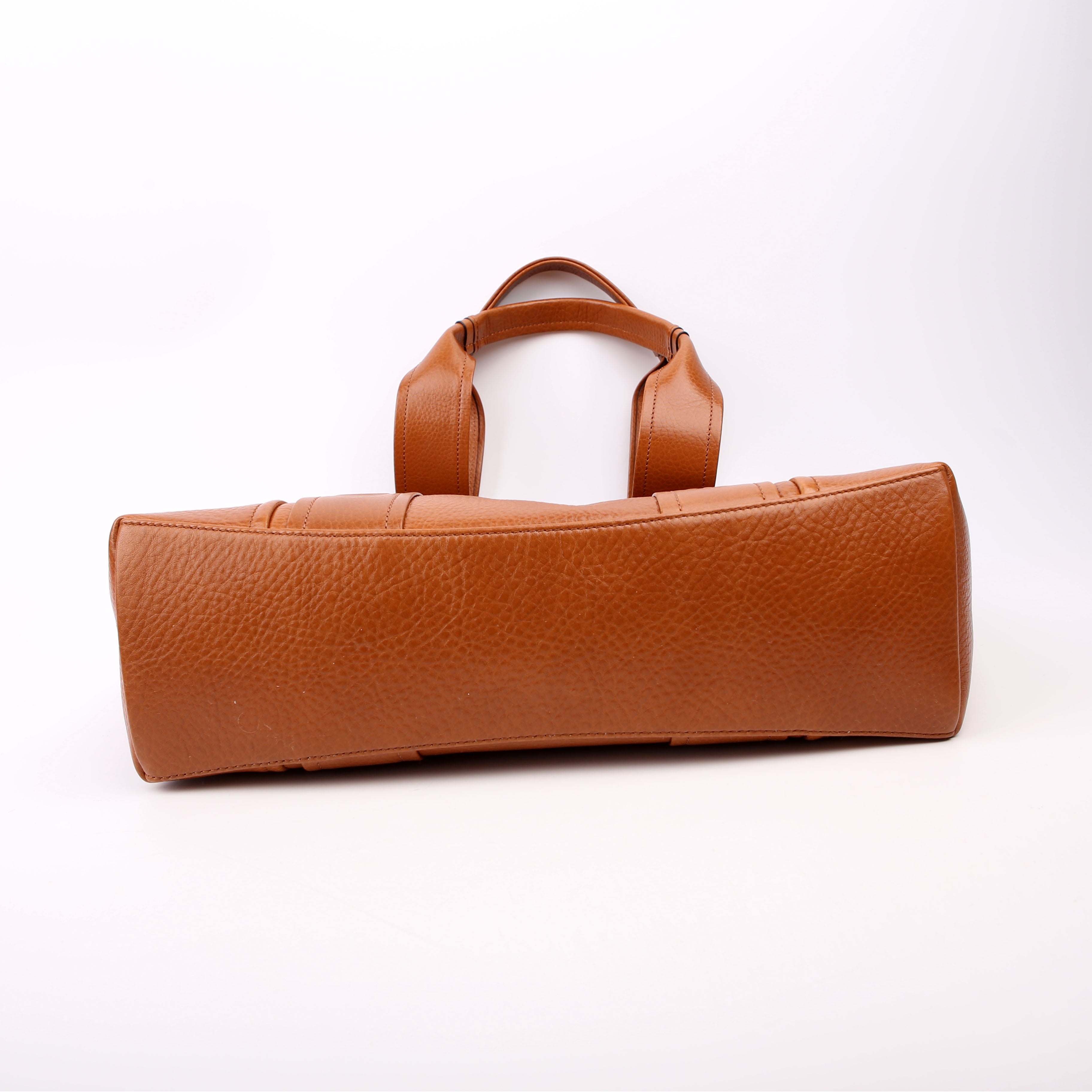 Woody Medium Shiny Grained Leather Tote Brown