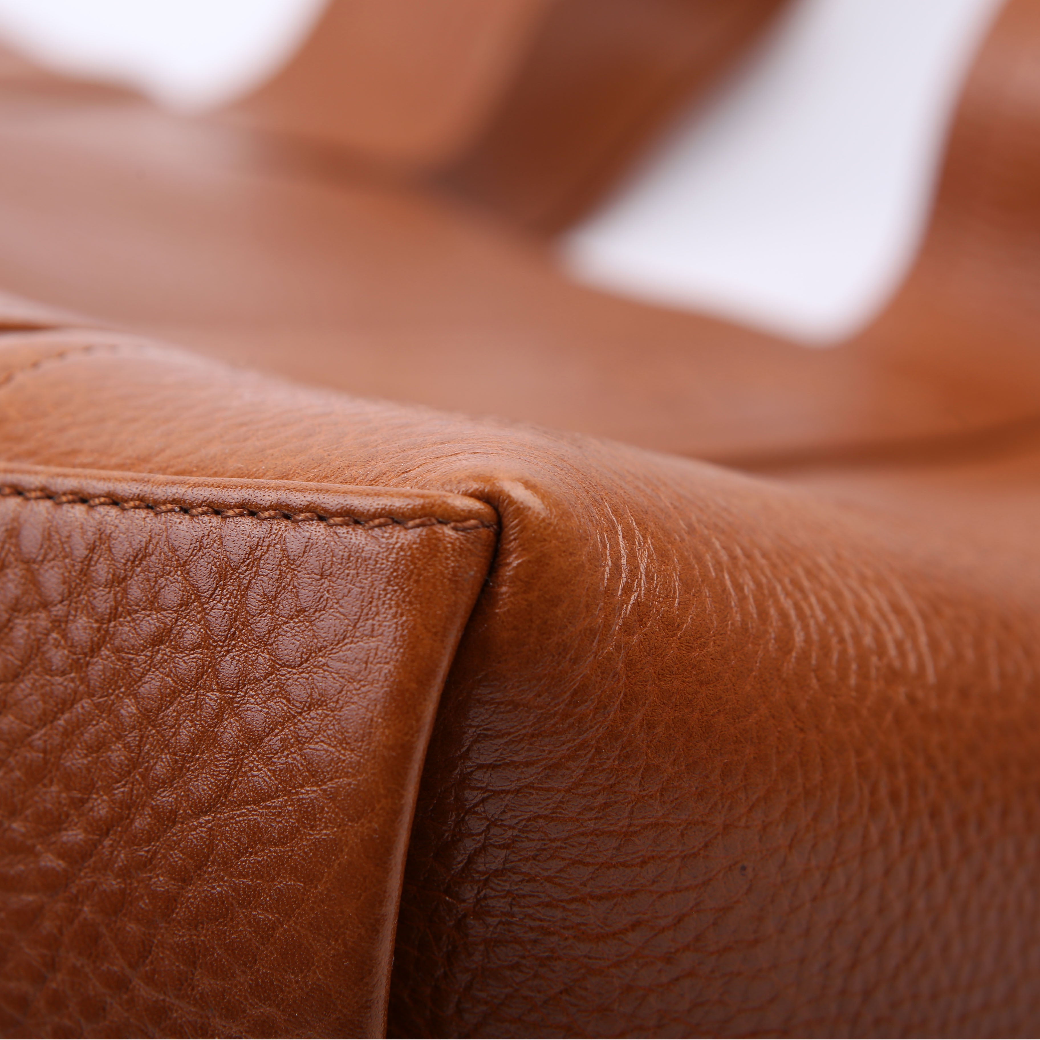 Woody Medium Shiny Grained Leather Tote Brown