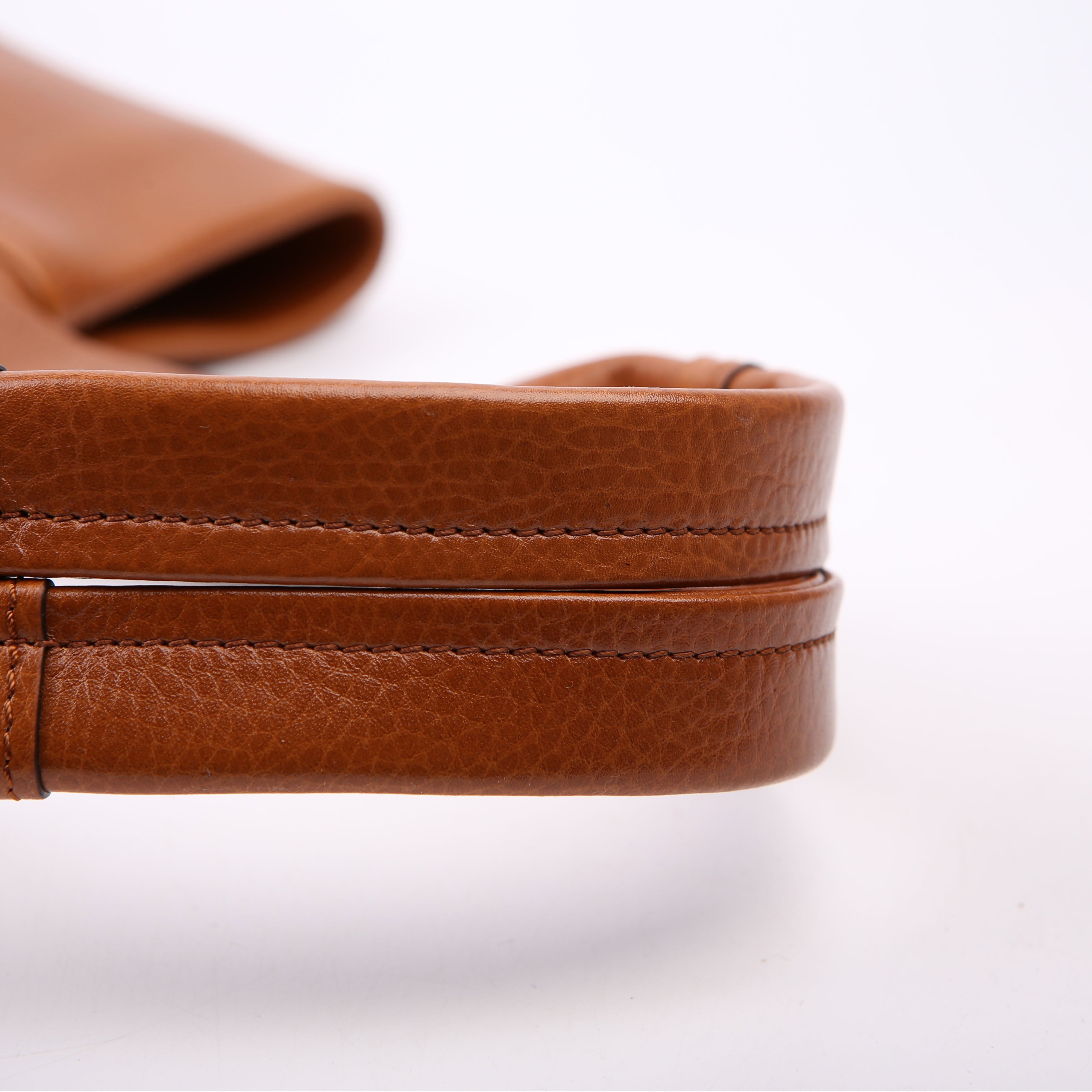 Woody Medium Shiny Grained Leather Tote Brown
