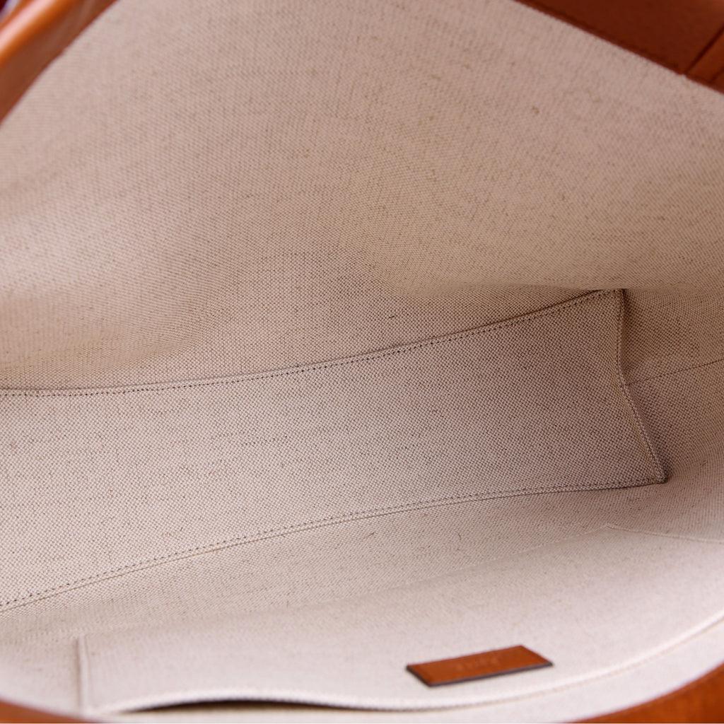 Woody Medium Shiny Grained Leather Tote Brown
