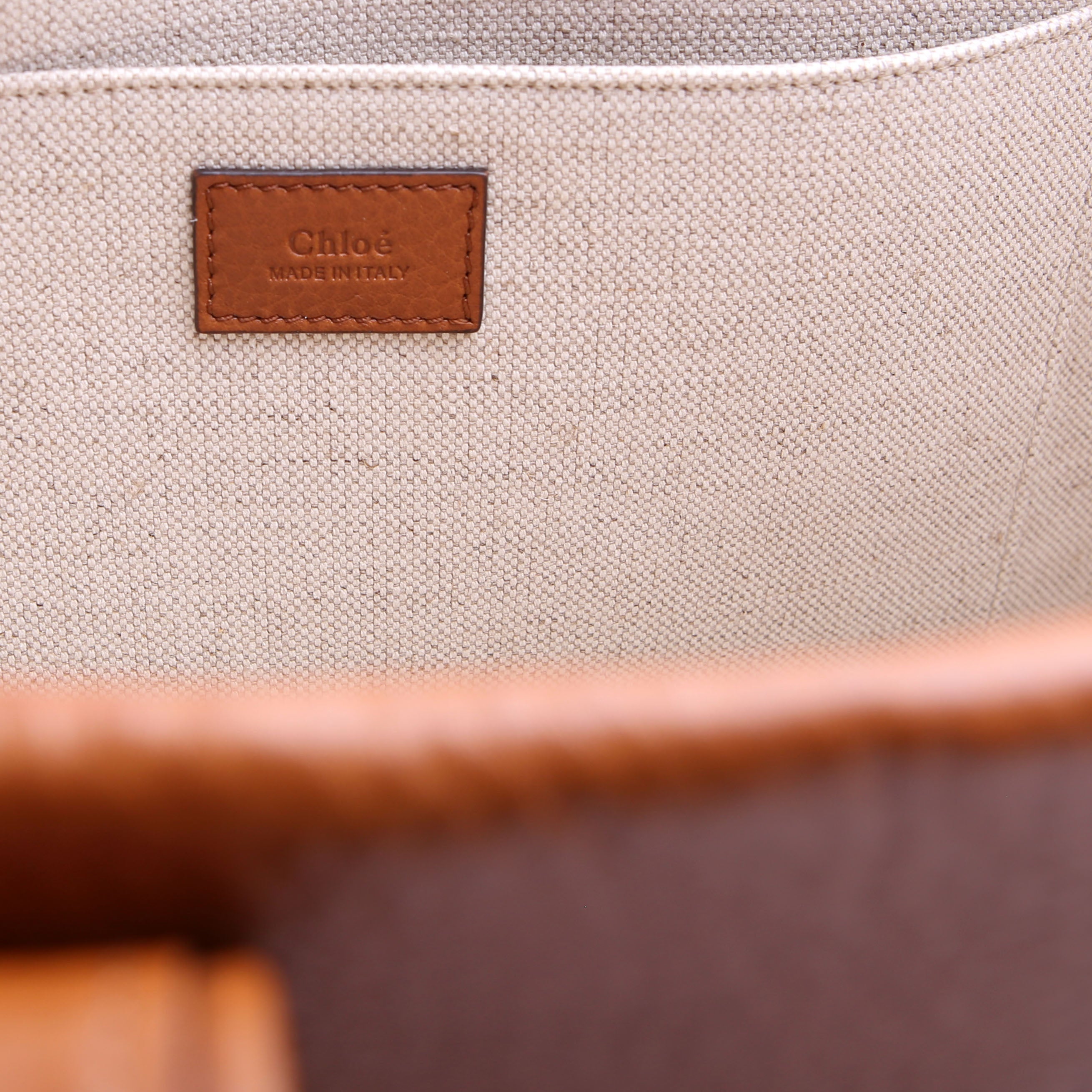 Woody Medium Shiny Grained Leather Tote Brown