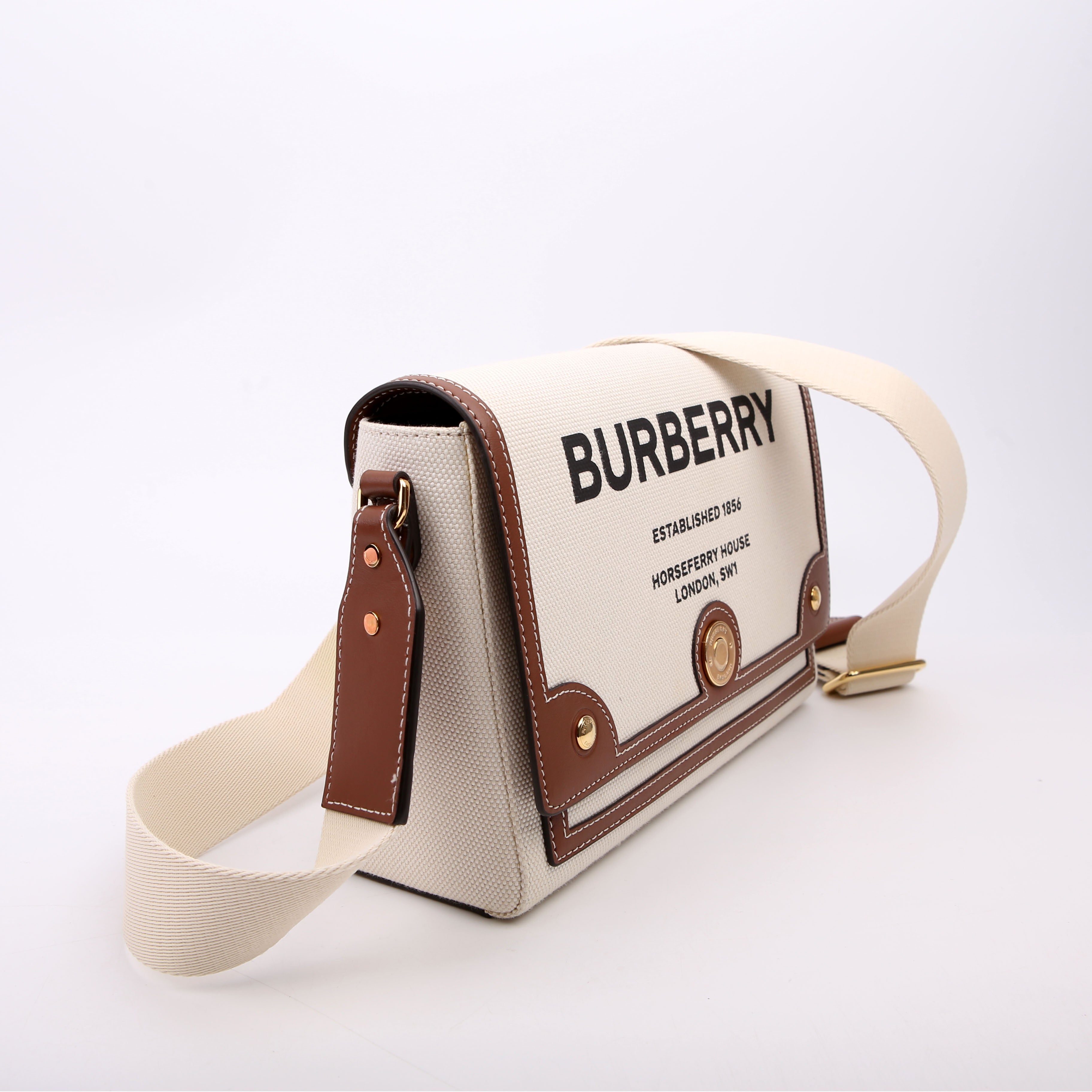 Horseferry Canvas Note Medium Crossbody White/Brown