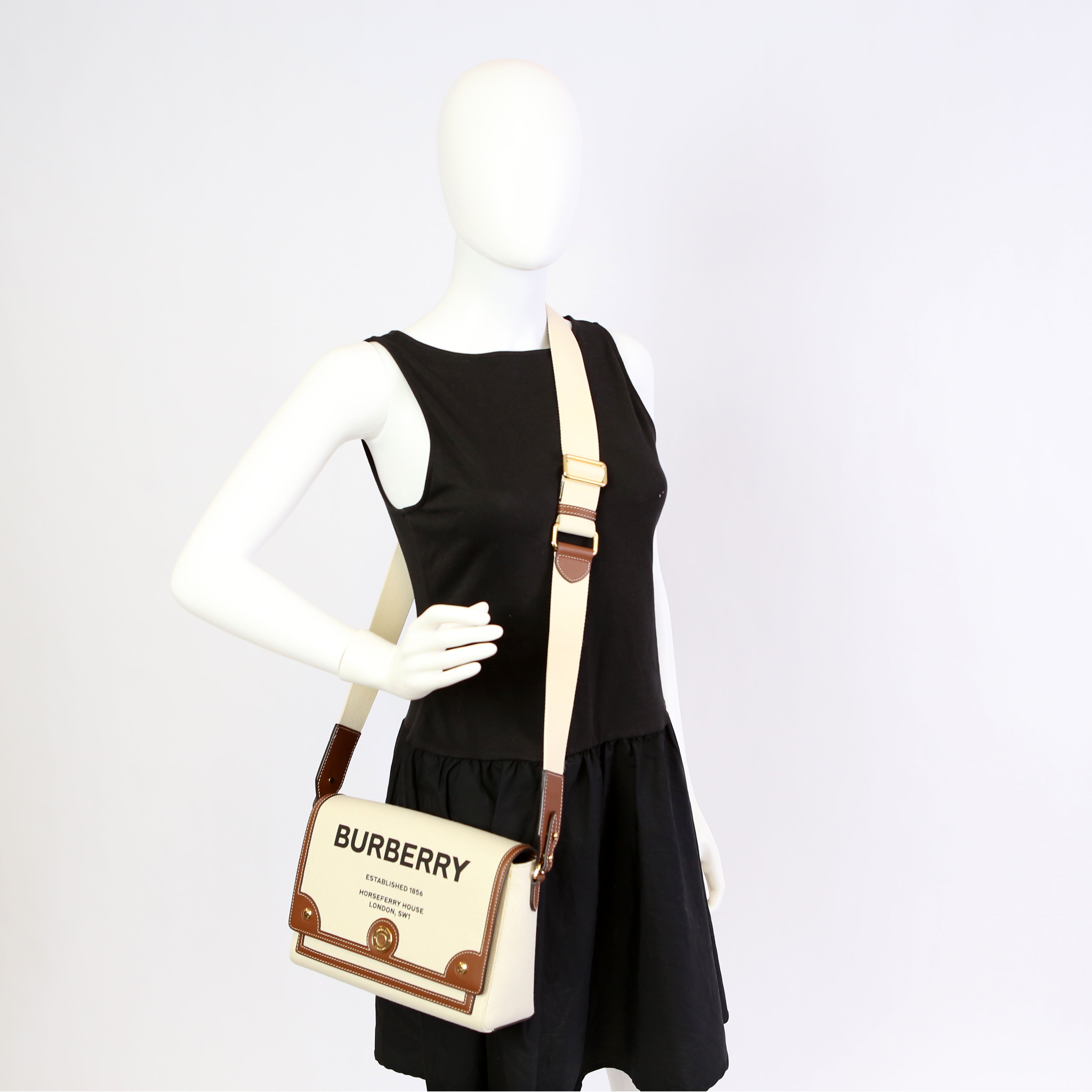 Horseferry Canvas Note Medium Crossbody White/Brown