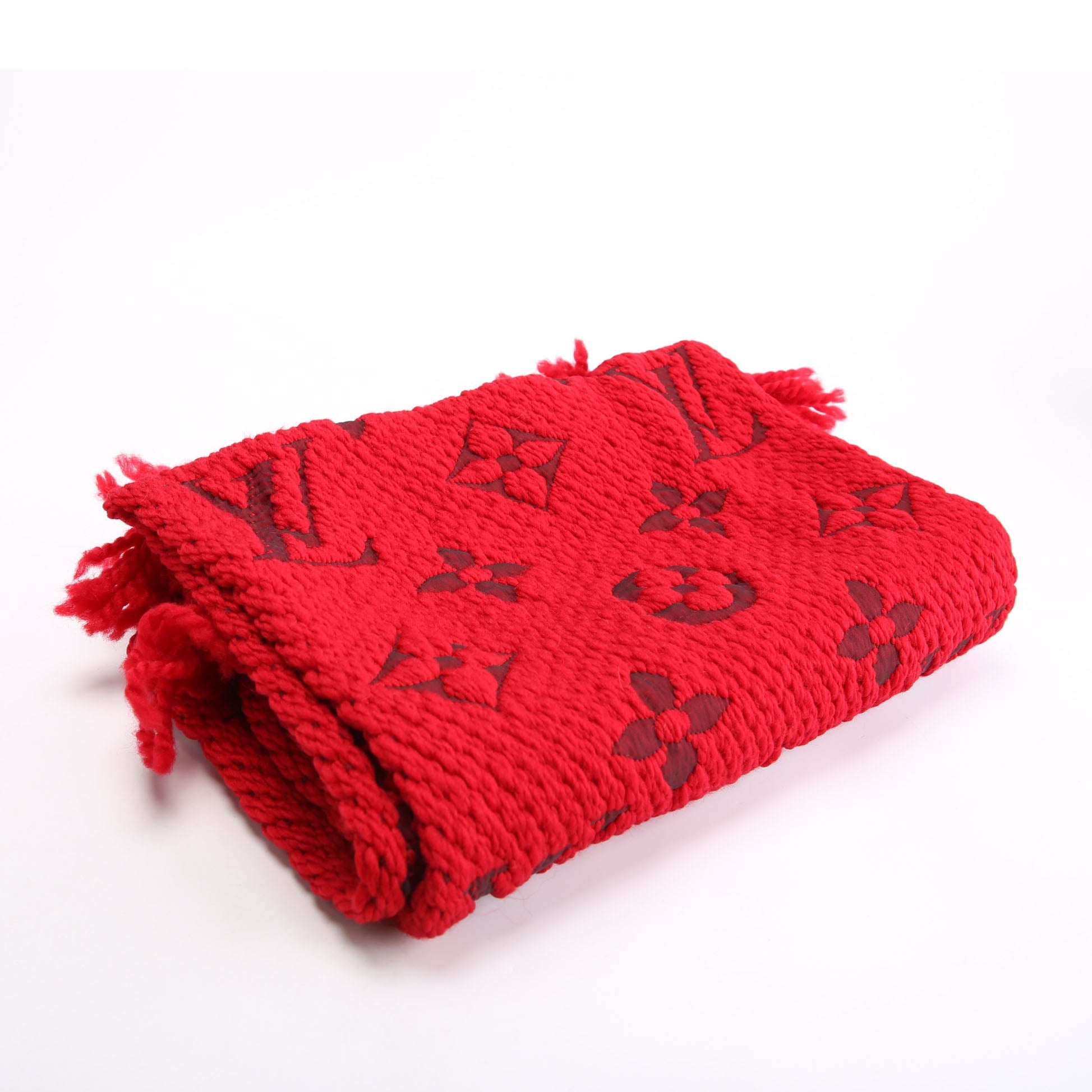 Shawl Monogram Silk/Wool Scarf Red