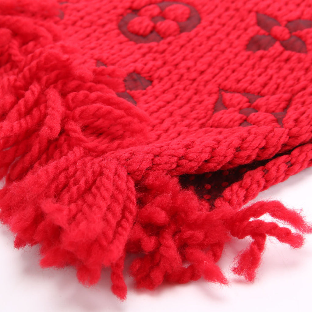 Shawl Monogram Silk/Wool Scarf Red