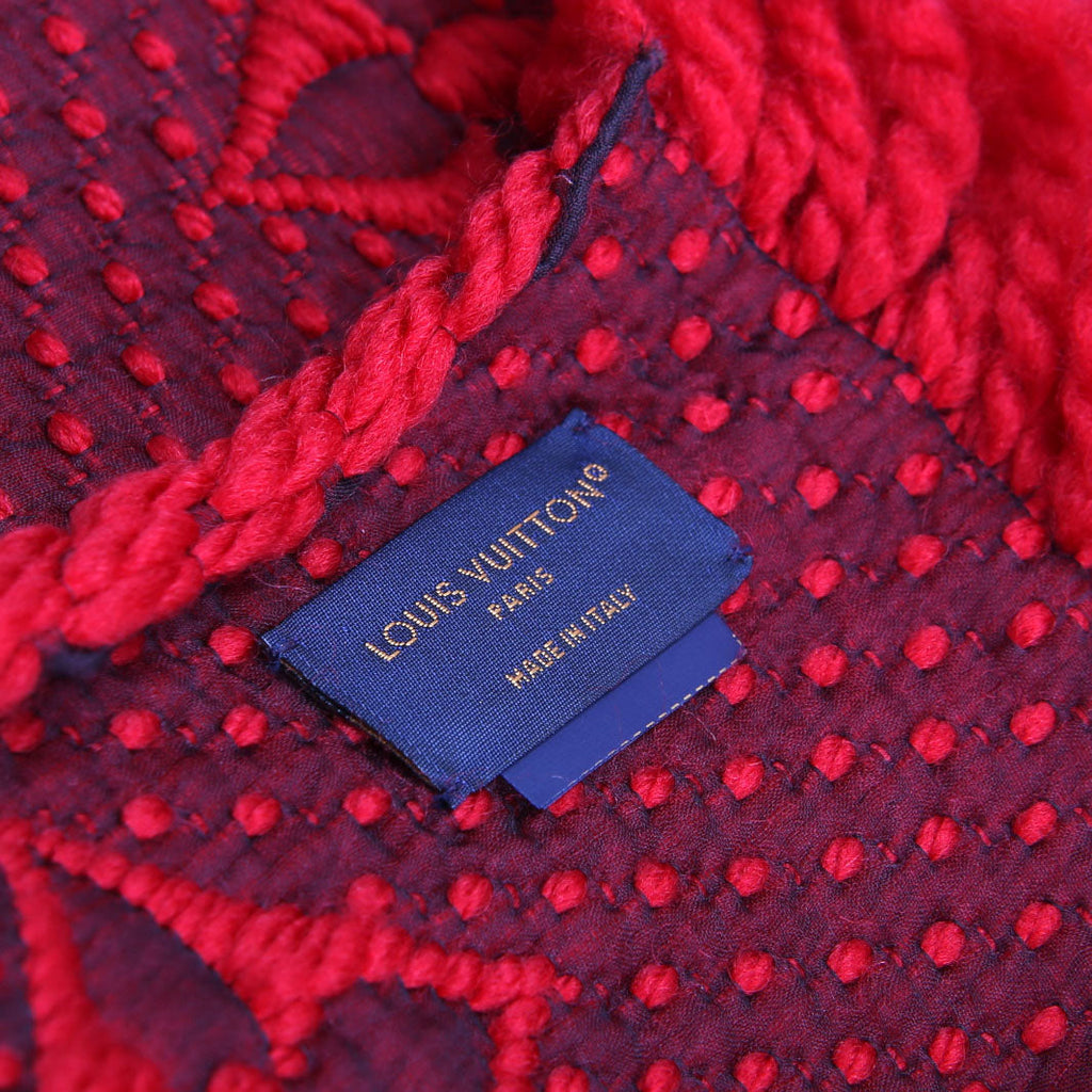 Shawl Monogram Silk/Wool Scarf Red