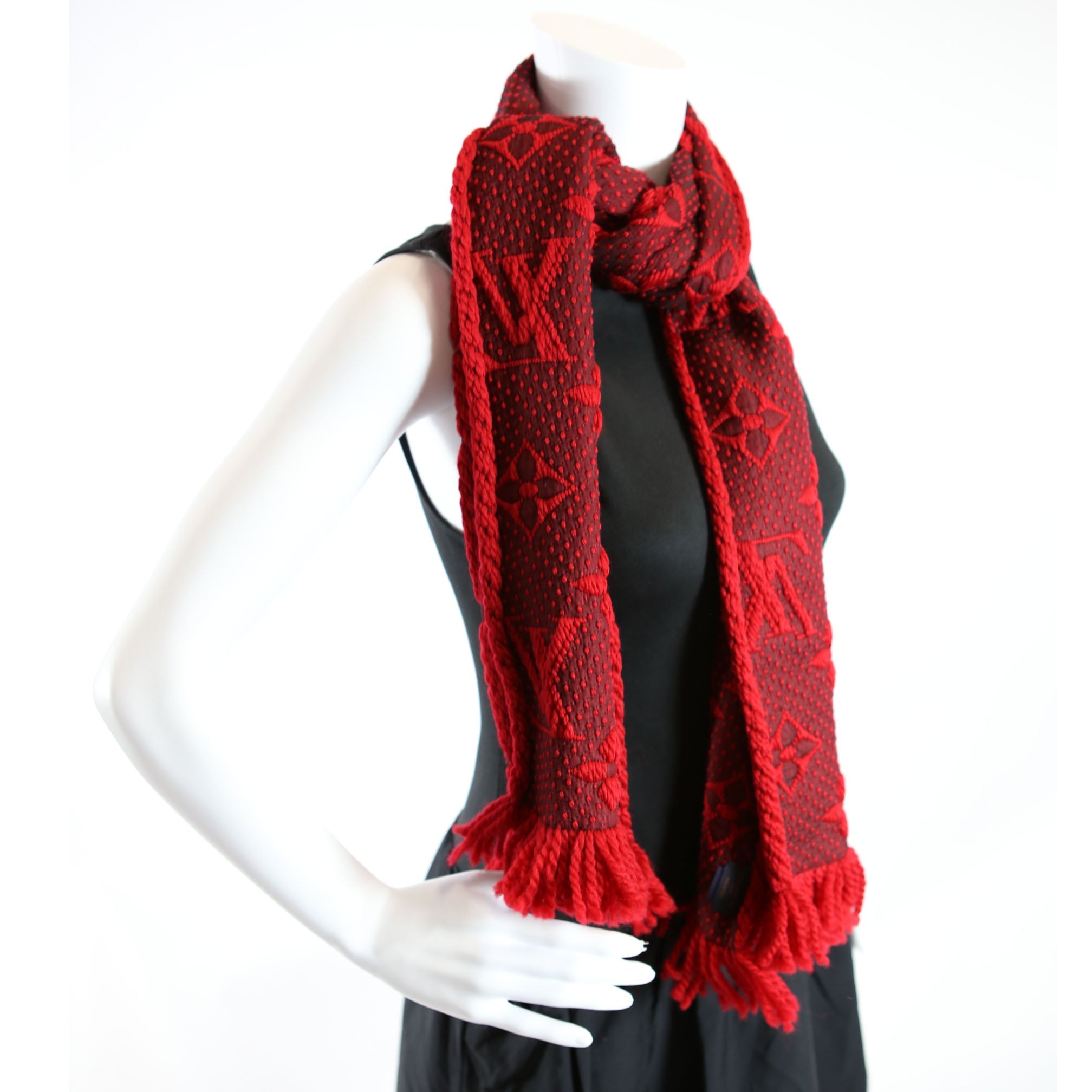 Shawl Monogram Silk/Wool Scarf Red
