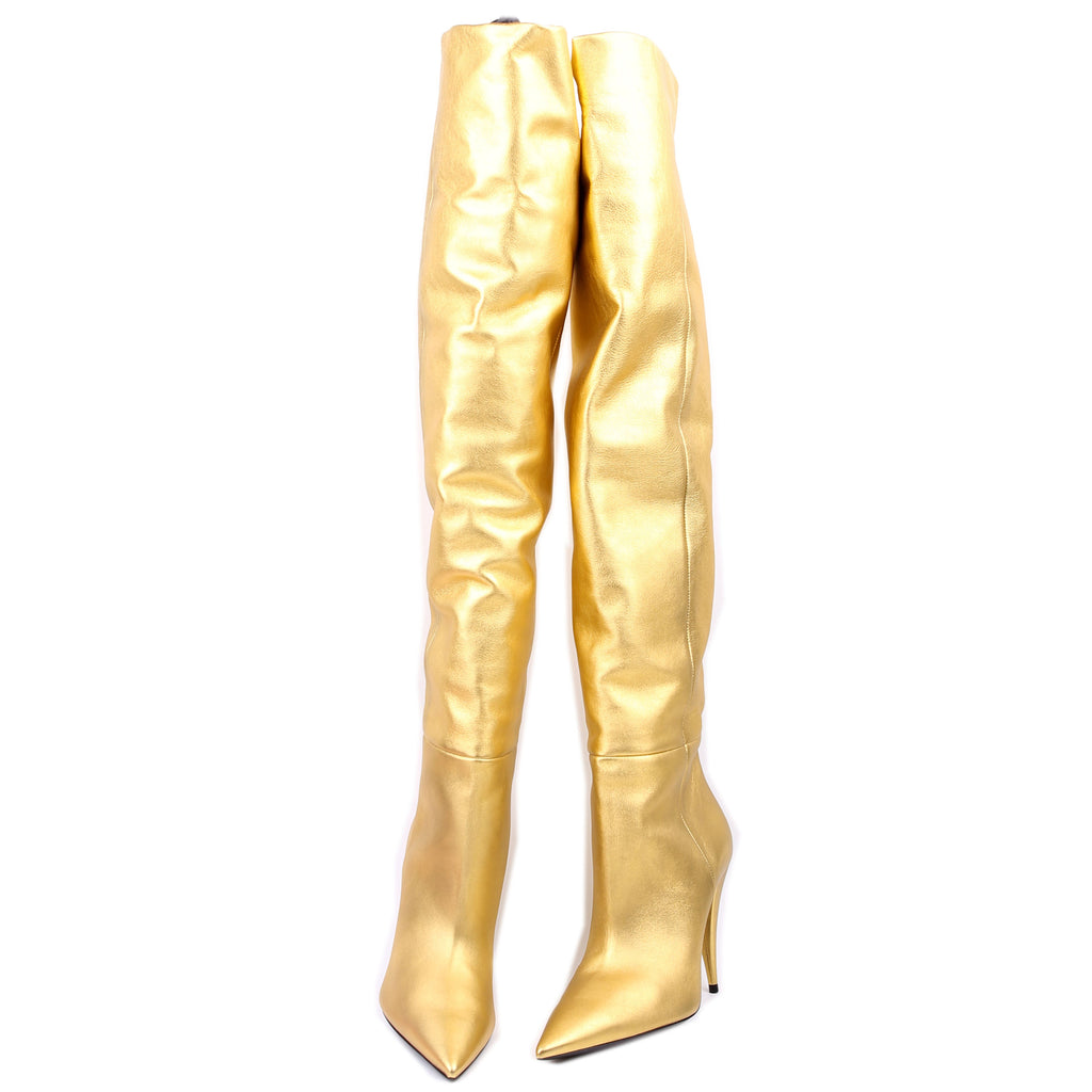 SAINT LAURENT Kiki Over The Knee Boots Size 40 Gold