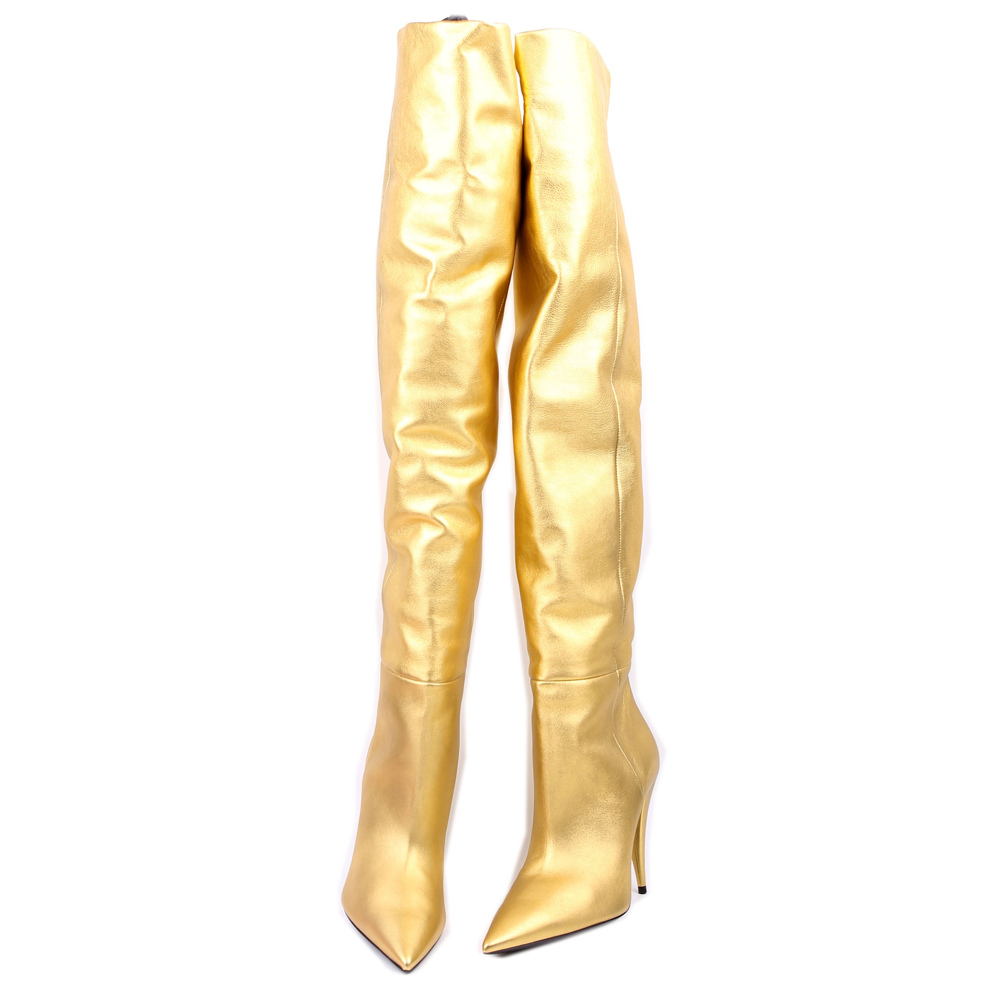 SAINT LAURENT Kiki Over The Knee Boots Size 40 Gold