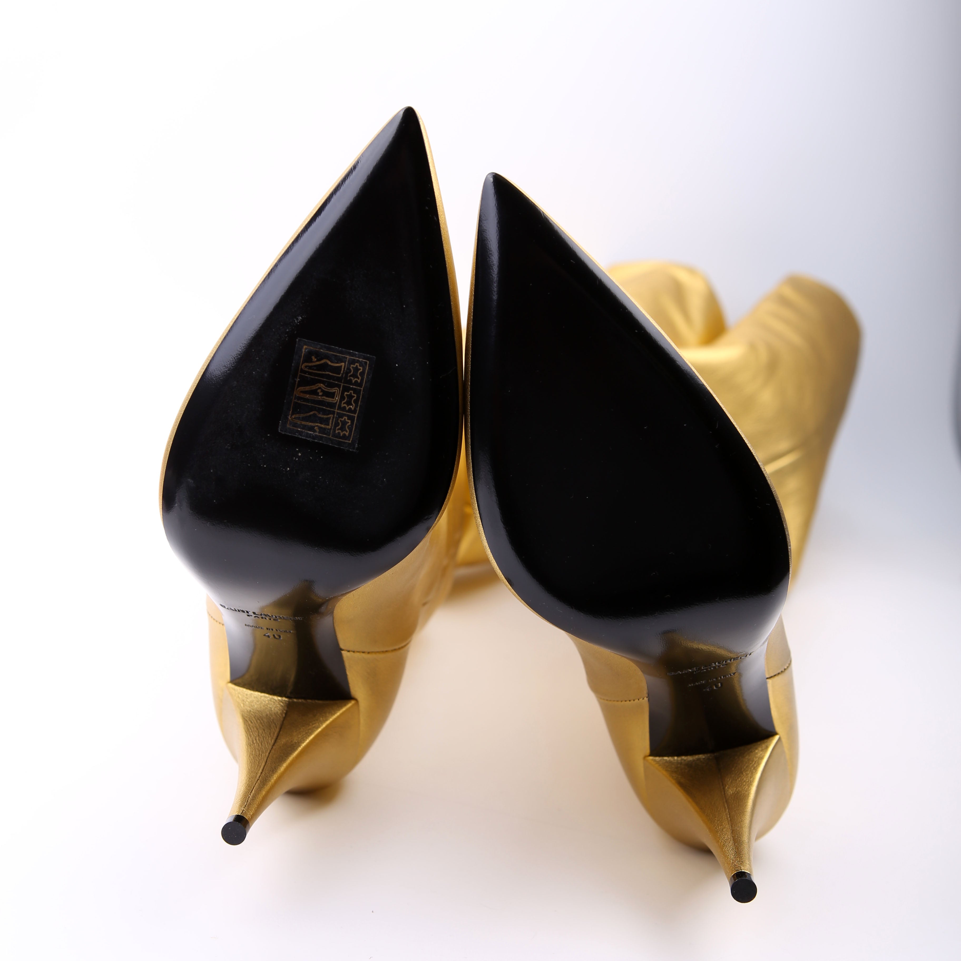 SAINT LAURENT Kiki Over The Knee Boots Size 40 Gold